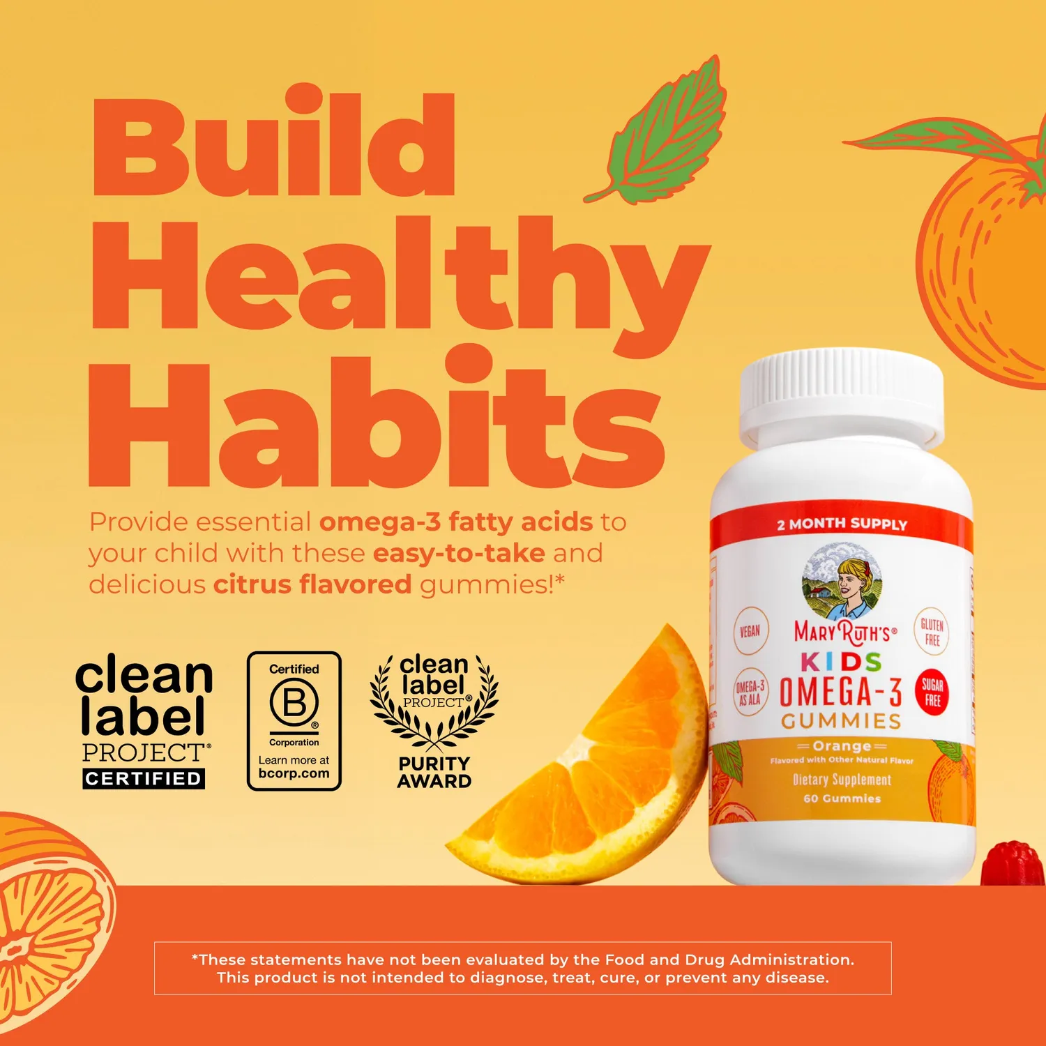 MaryRuth's Kids Omega-3 gummies appelsin 60 stk vegansk