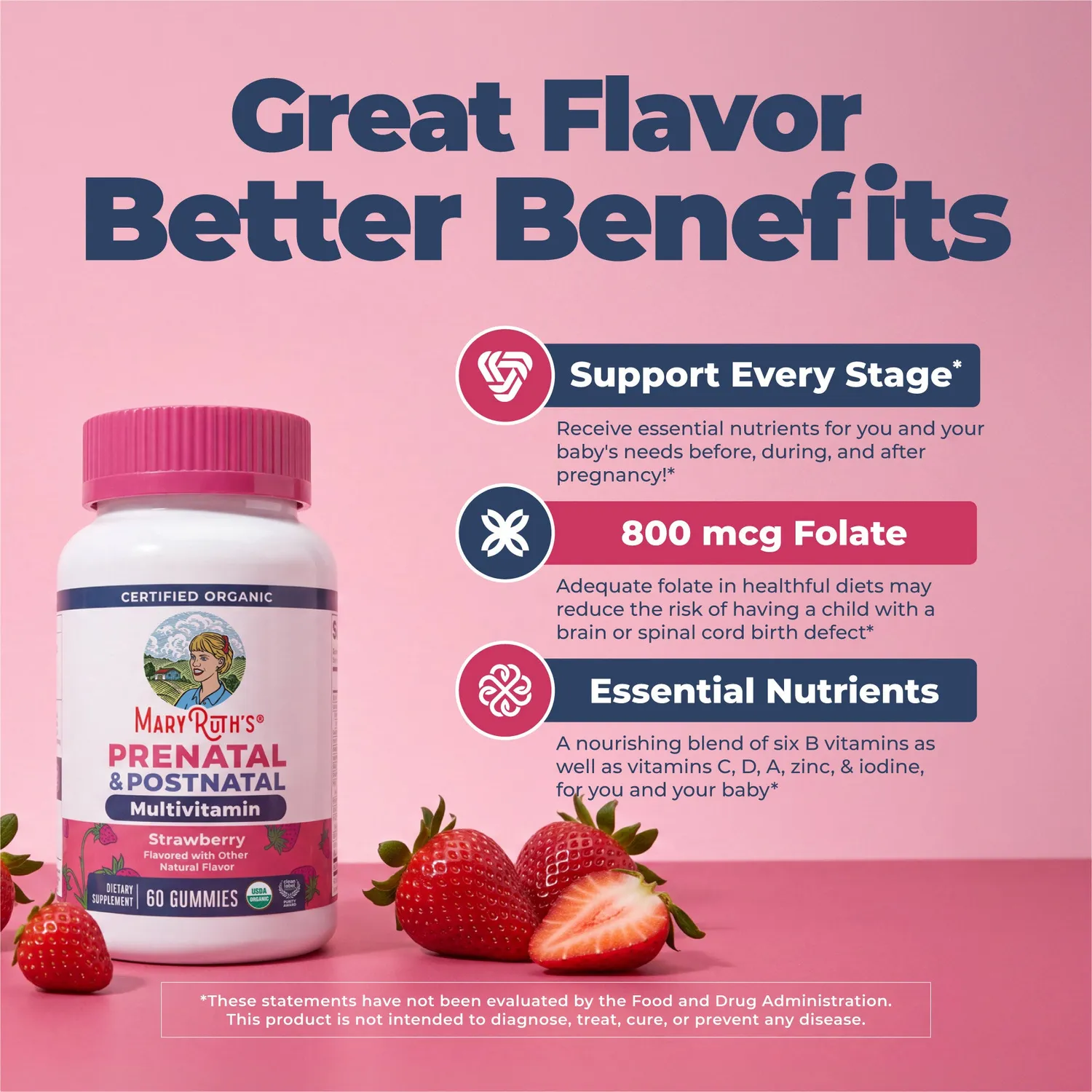 MaryRuth's Organic Prenatal & Postnatal Multivitamin gummies jordbær