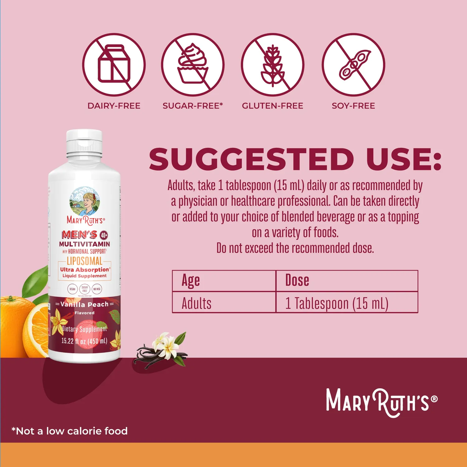 MaryRuth's Men's 40+ Multivitamin liposomal vanilje fersken