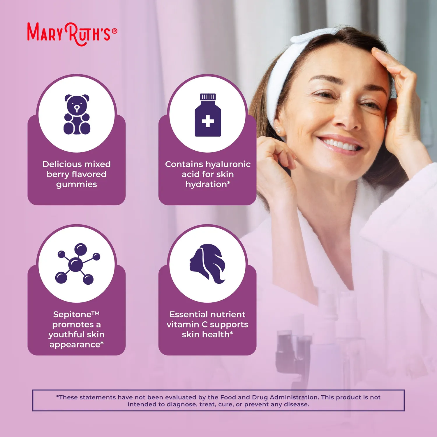 MaryRuth's Skin Restore Renew gummies hud bær hyaluron
