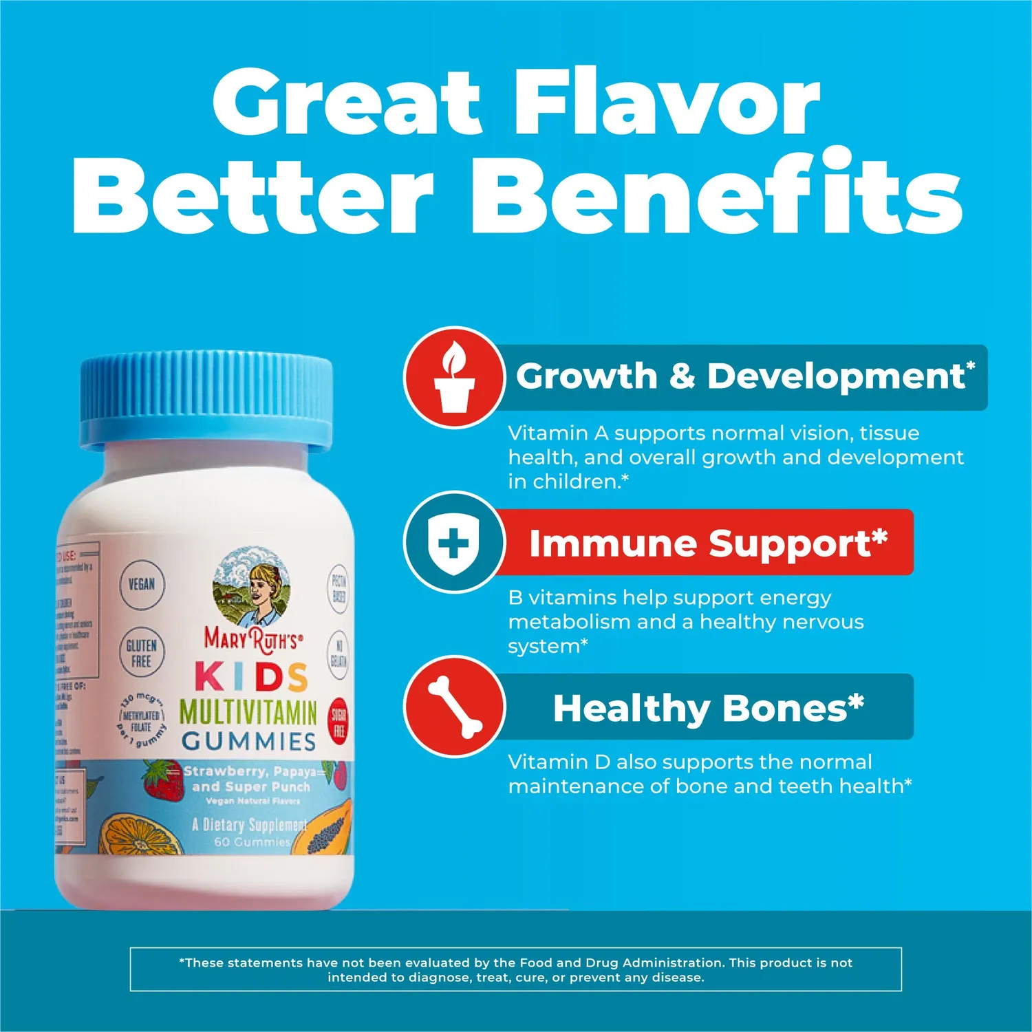 MaryRuth's Kids Multivitamin gummies sukkerfri 1 om dagen med D-vitamin