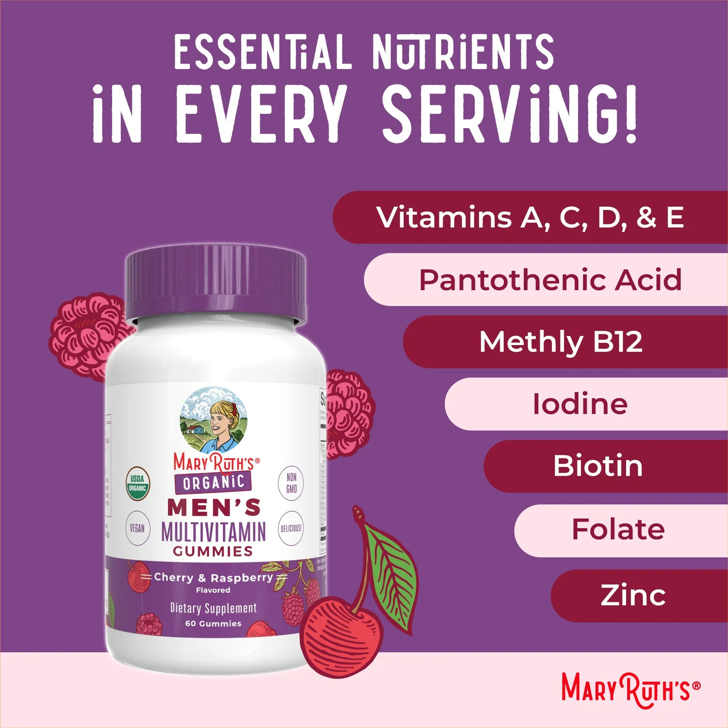 MaryRuth's Organic Men's Multivitamin vingummi kirsebær 60 stk