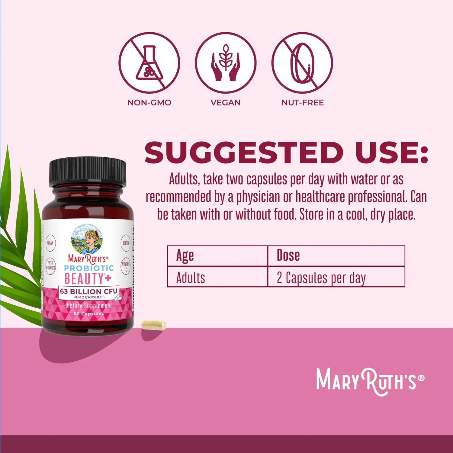 MaryRuth's Probiotic Beauty+ kapsler 60 stk probiotika hud