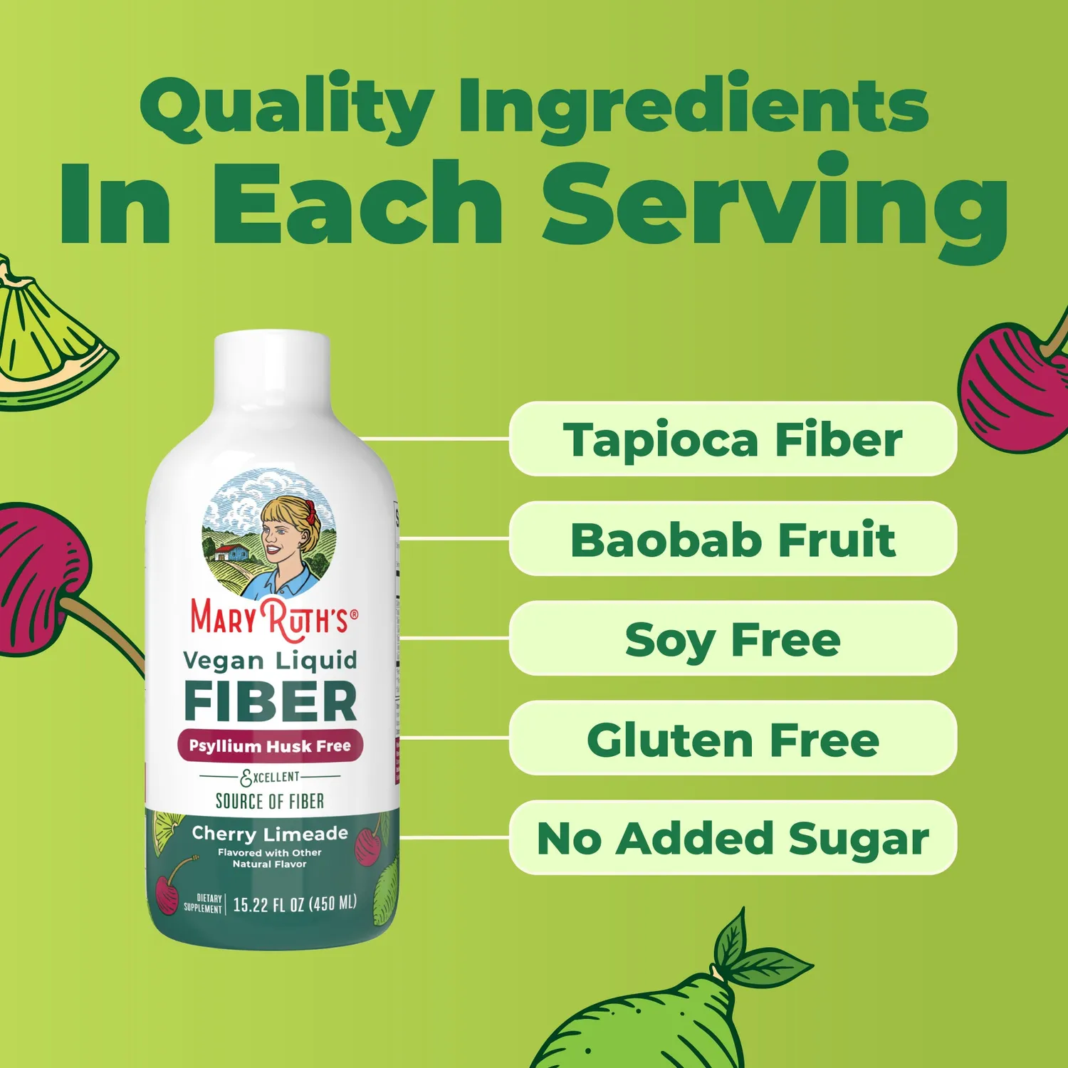MaryRuth's Vegan Liquid Fiber flytende fiber baobab 7g