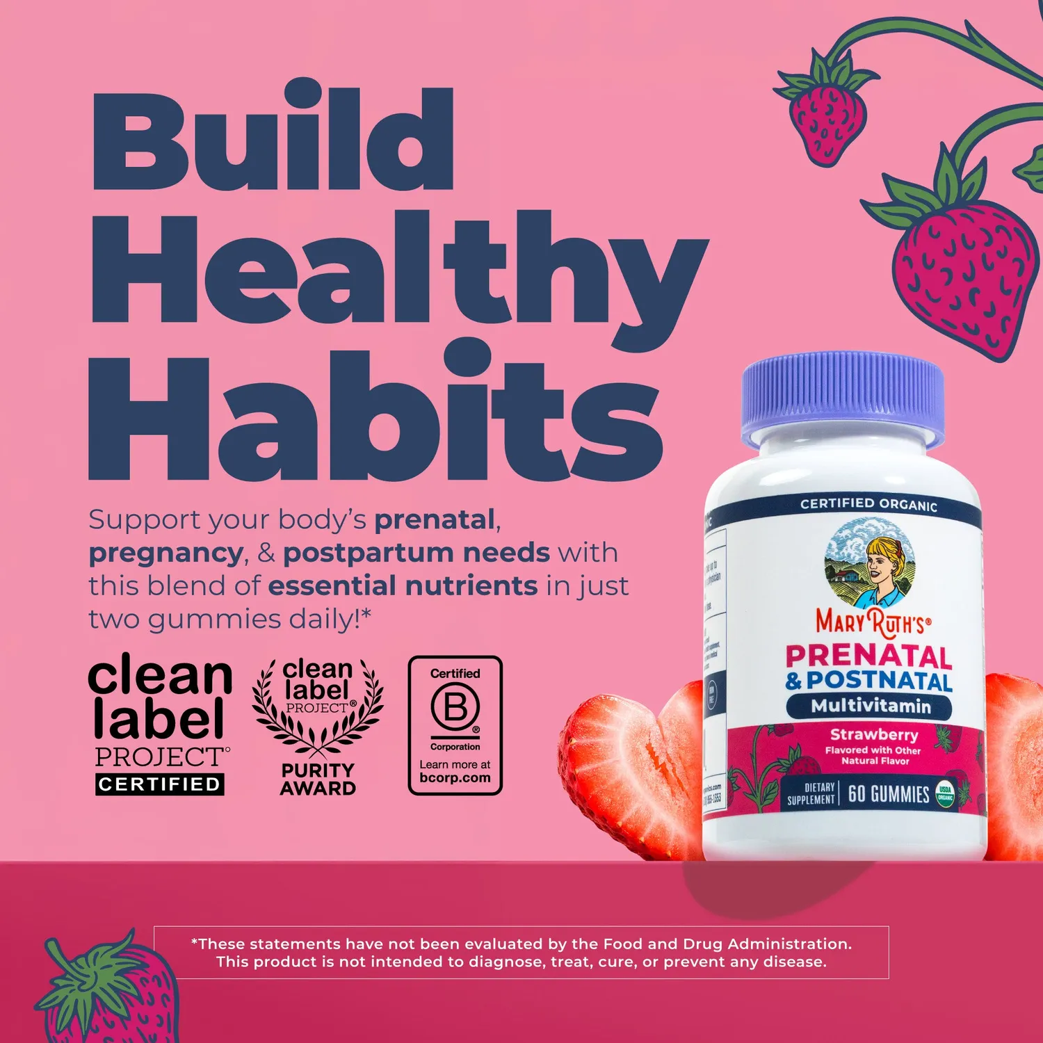 MaryRuth's Organic Prenatal & Postnatal Multivitamin gummies jordbær