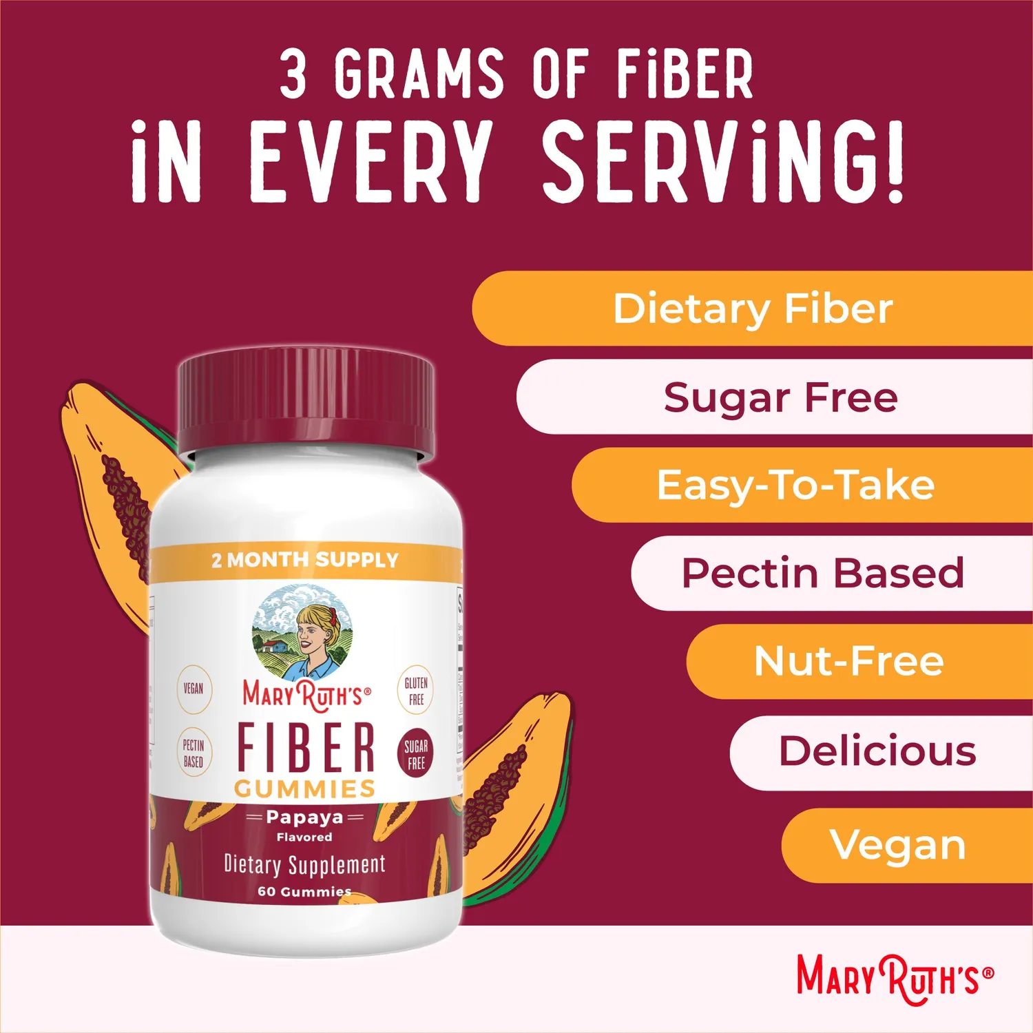 MaryRuth's Fiber Gummies fibergummi 60 stk sukkerfri