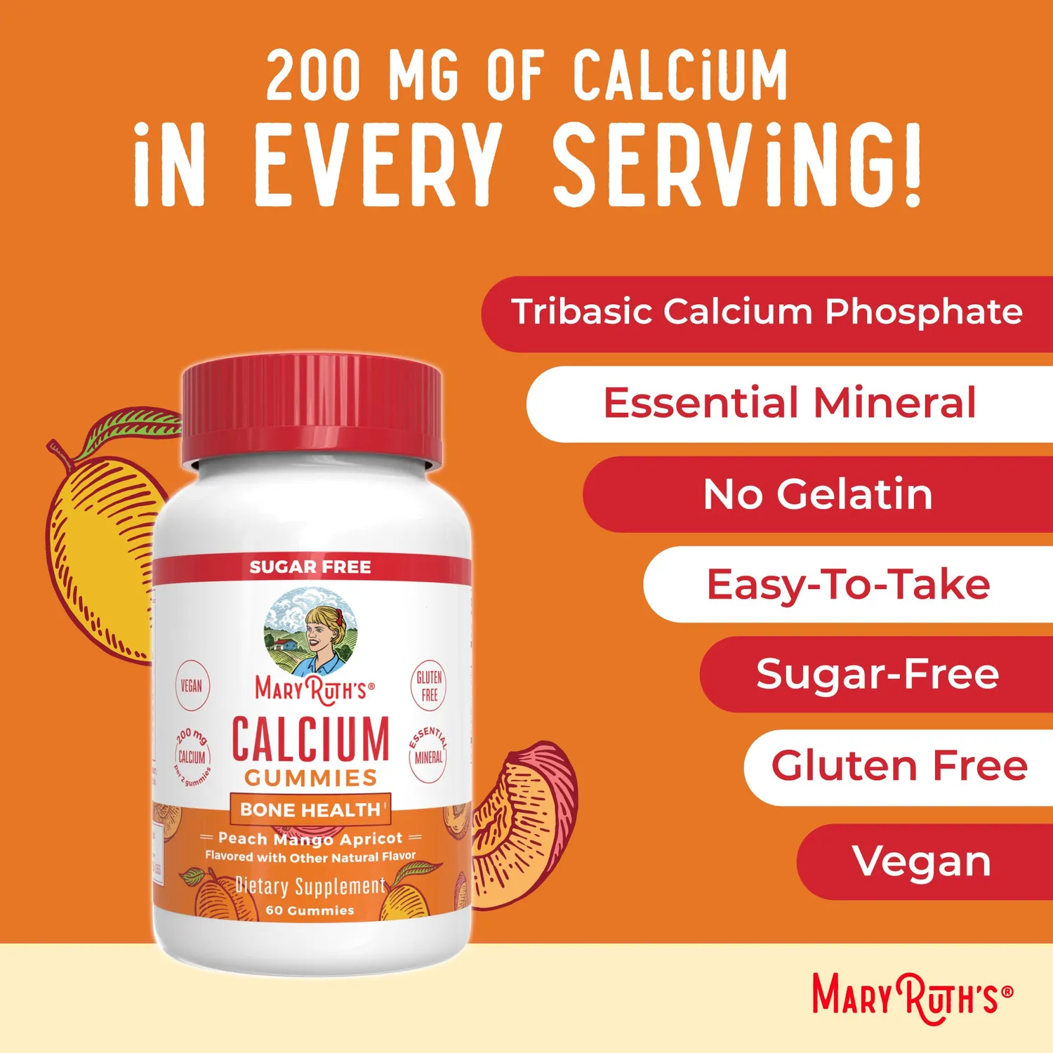 MaryRuth's Calcium gummies fersken mango aprikos sukkerfri