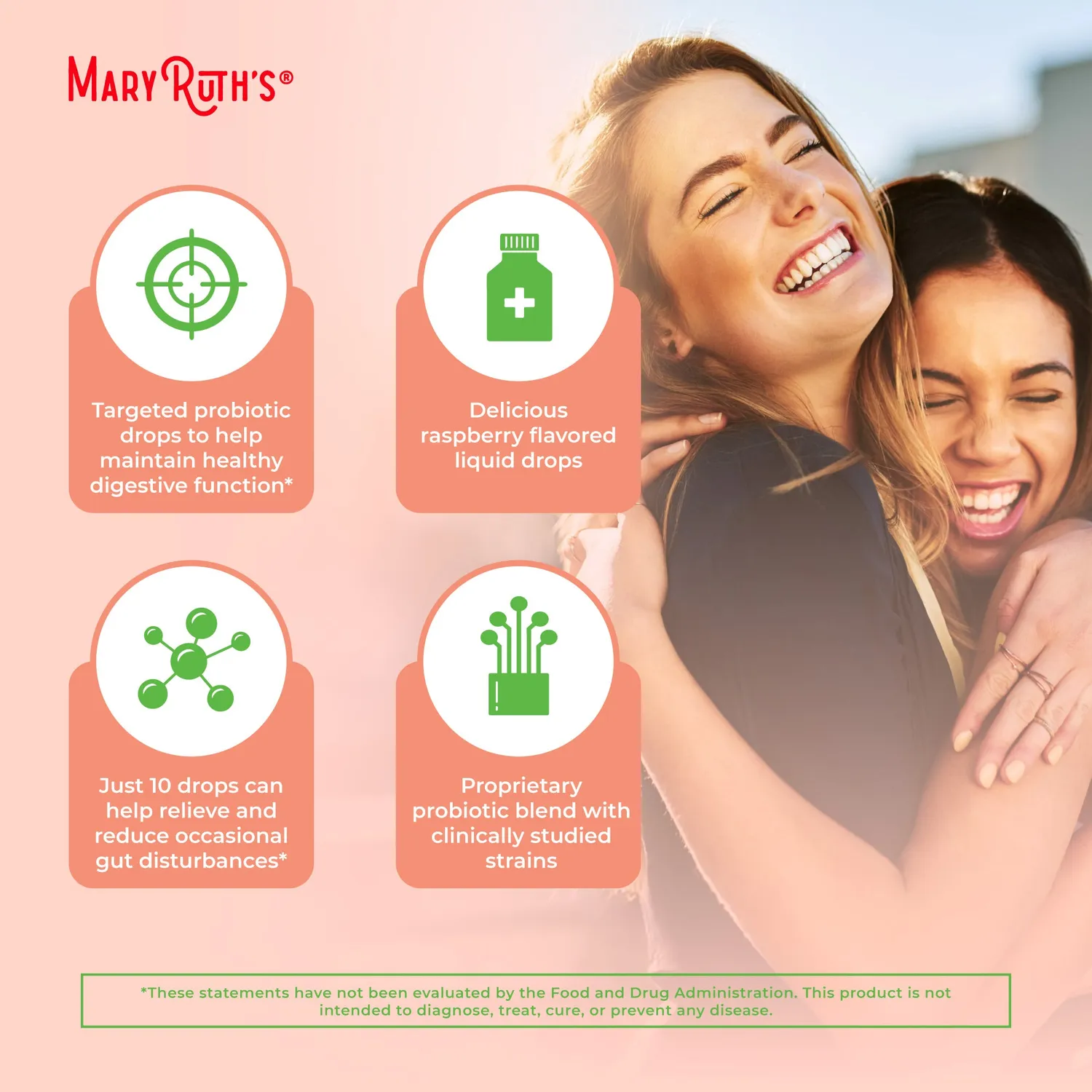 MaryRuth's Women's Probiotic dråper bringebær 4 stammer