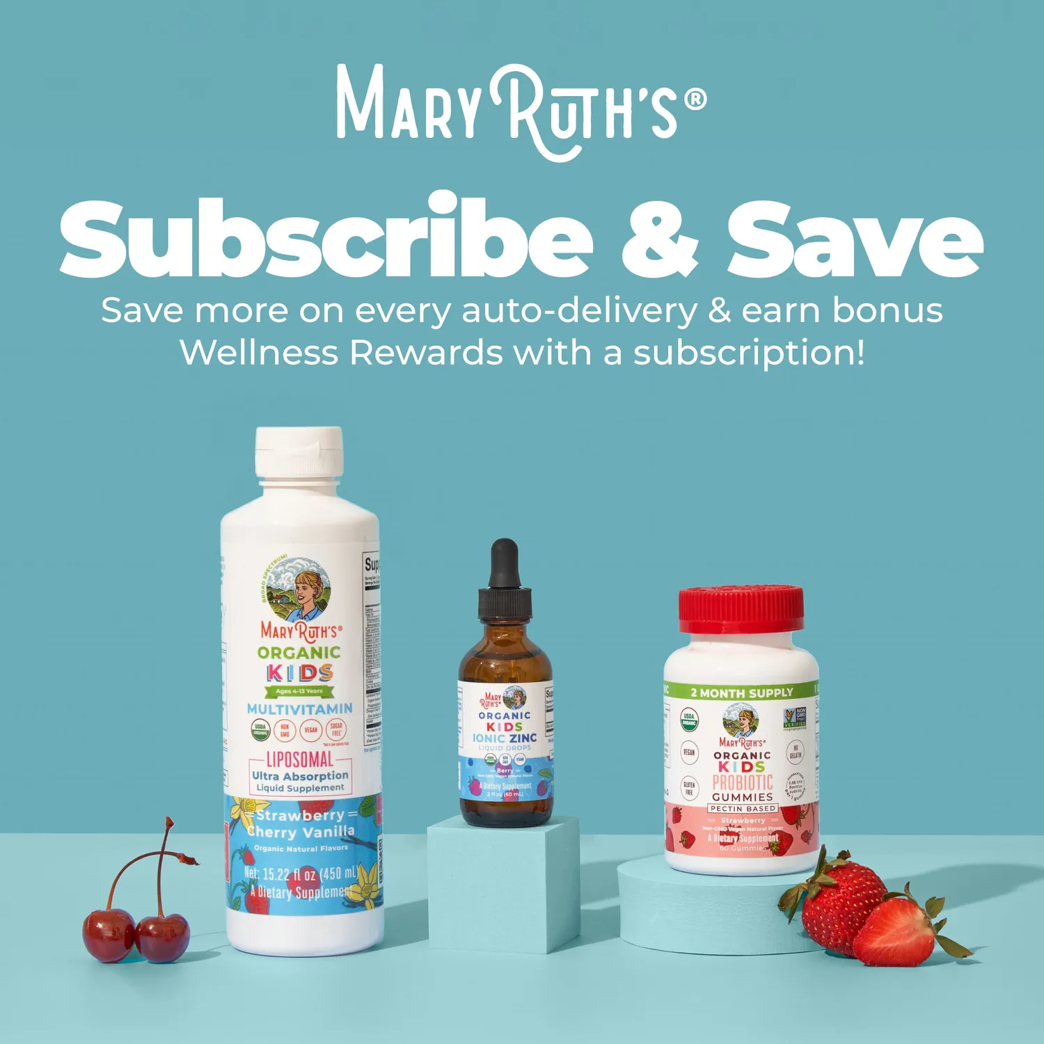 MaryRuth's Kids Multivitamin liposomal jordbær kirsebær 30 doser