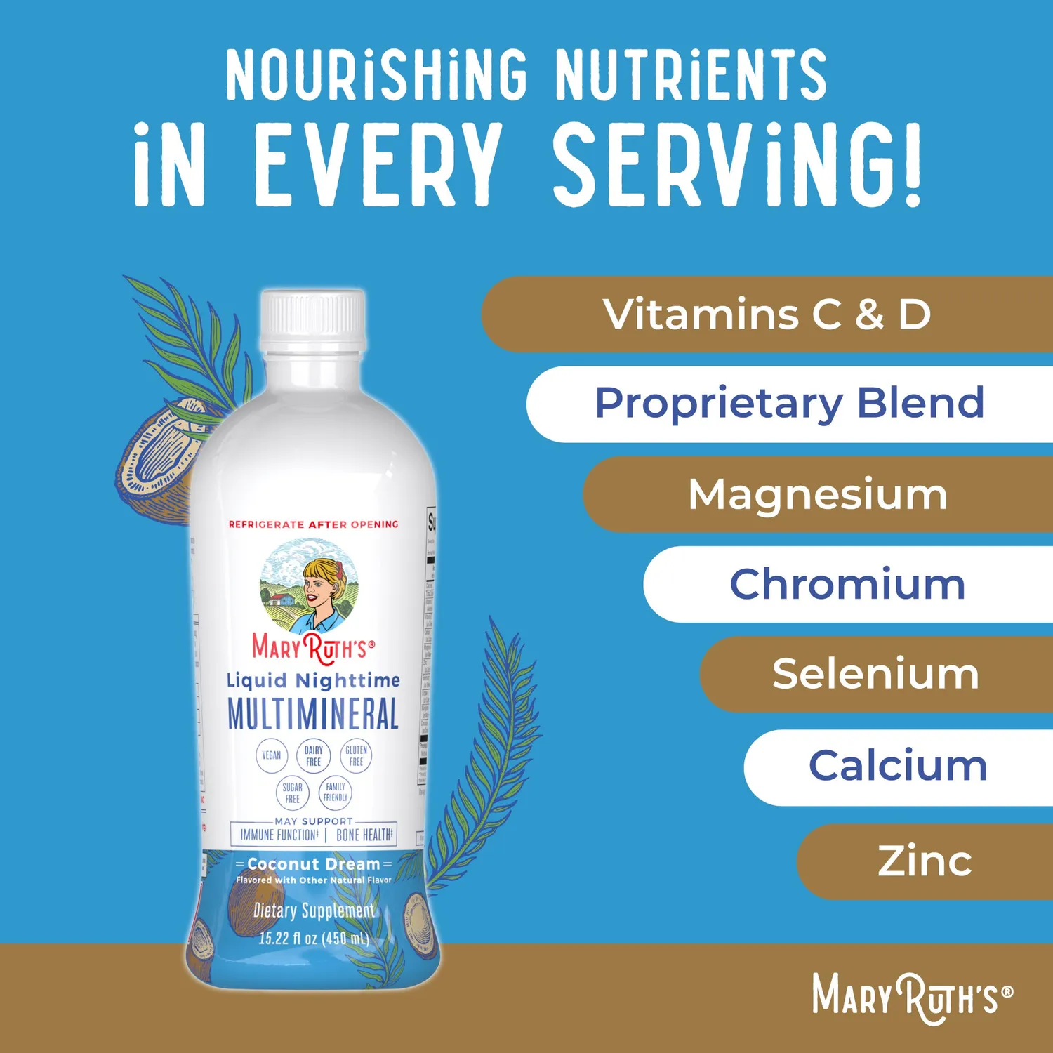 MaryRuth's Nighttime Multimineral kokos 15,22 oz natt