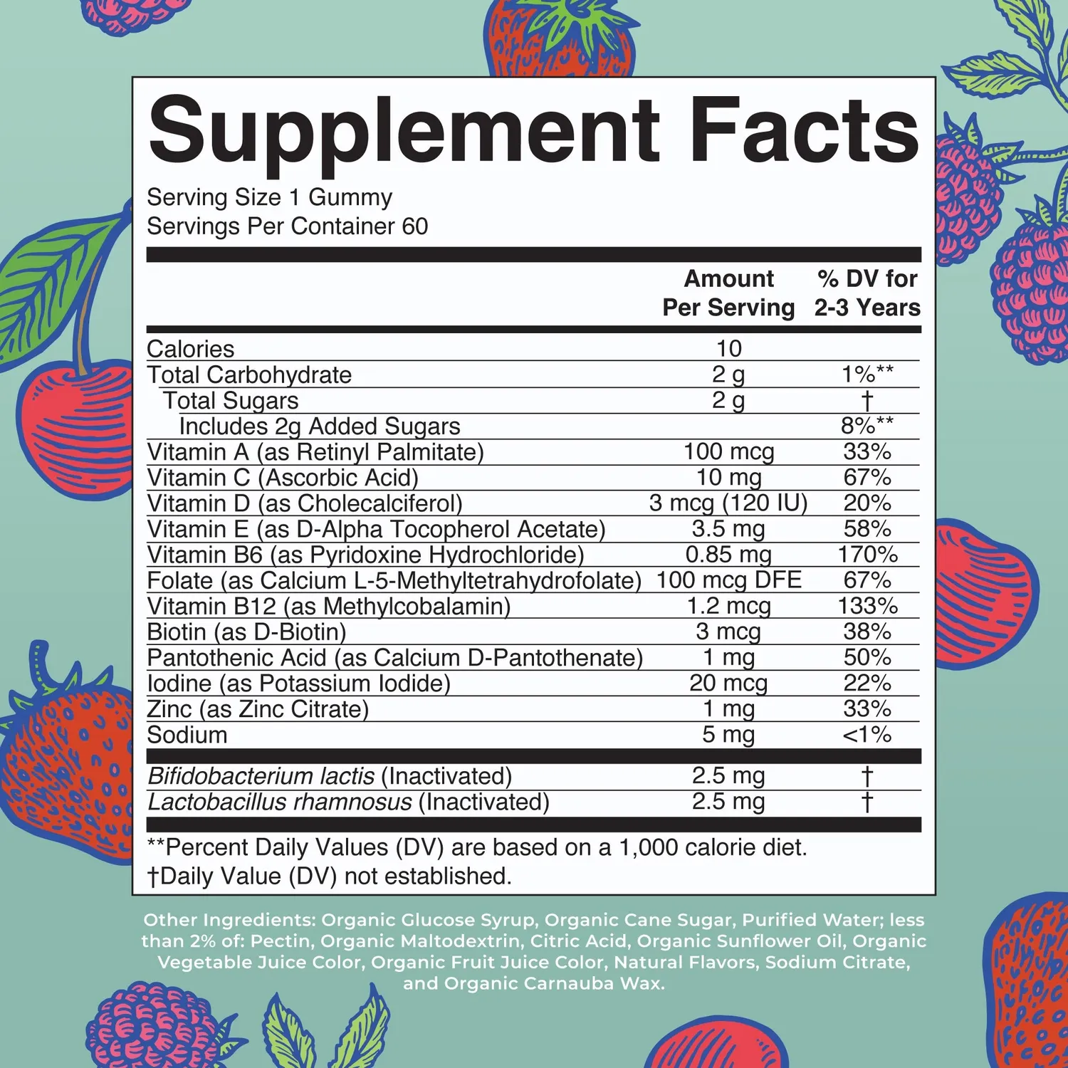 MaryRuth's Organic Toddler Multivitamin + Postbiotics gummies bær