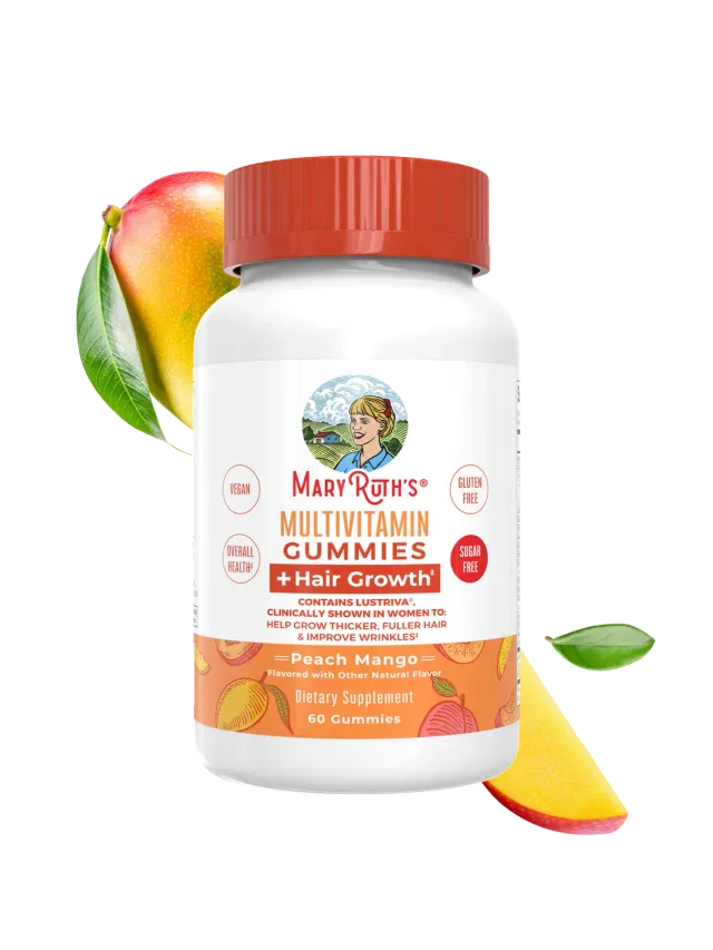 MaryRuth's Multivitamin + Hair Growth gummies fersken mango biotin