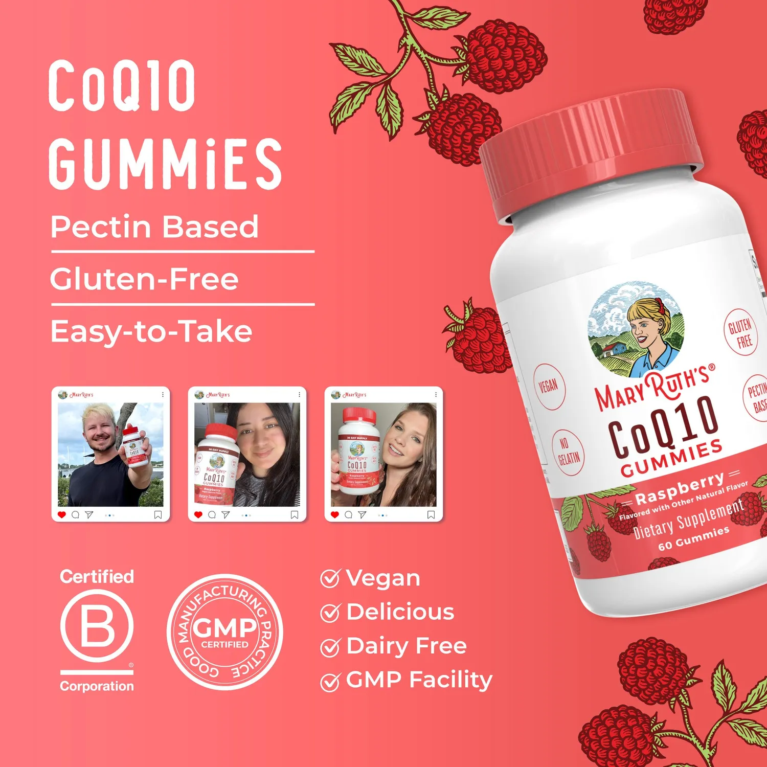 MaryRuth's CoQ10 Gummies bringebær 120 mg hjerte antioksidant