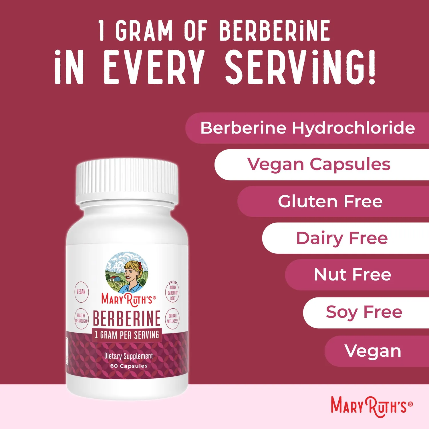 MaryRuth's Berberine kapsler 1000 mg metabolisme