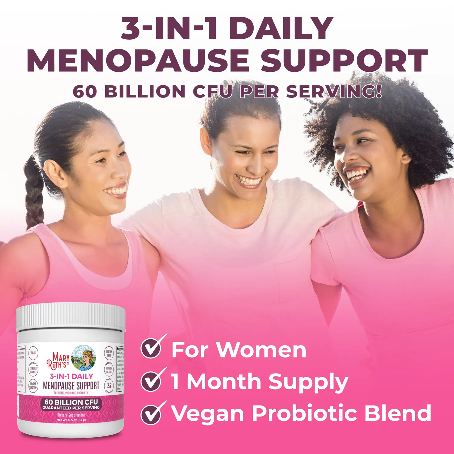 MaryRuth's 3-in-1 Menopause pulver 60 mrd CFU