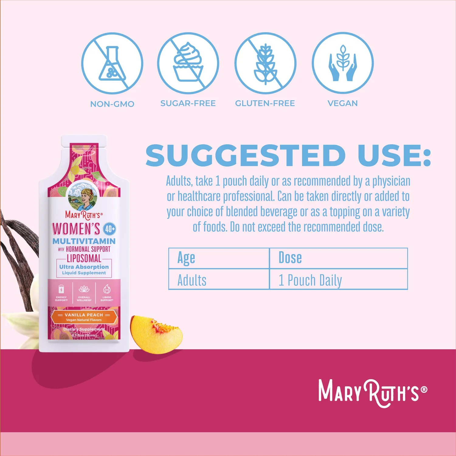 MaryRuth's Women's 40+ Multivitamin liposomal fersken
