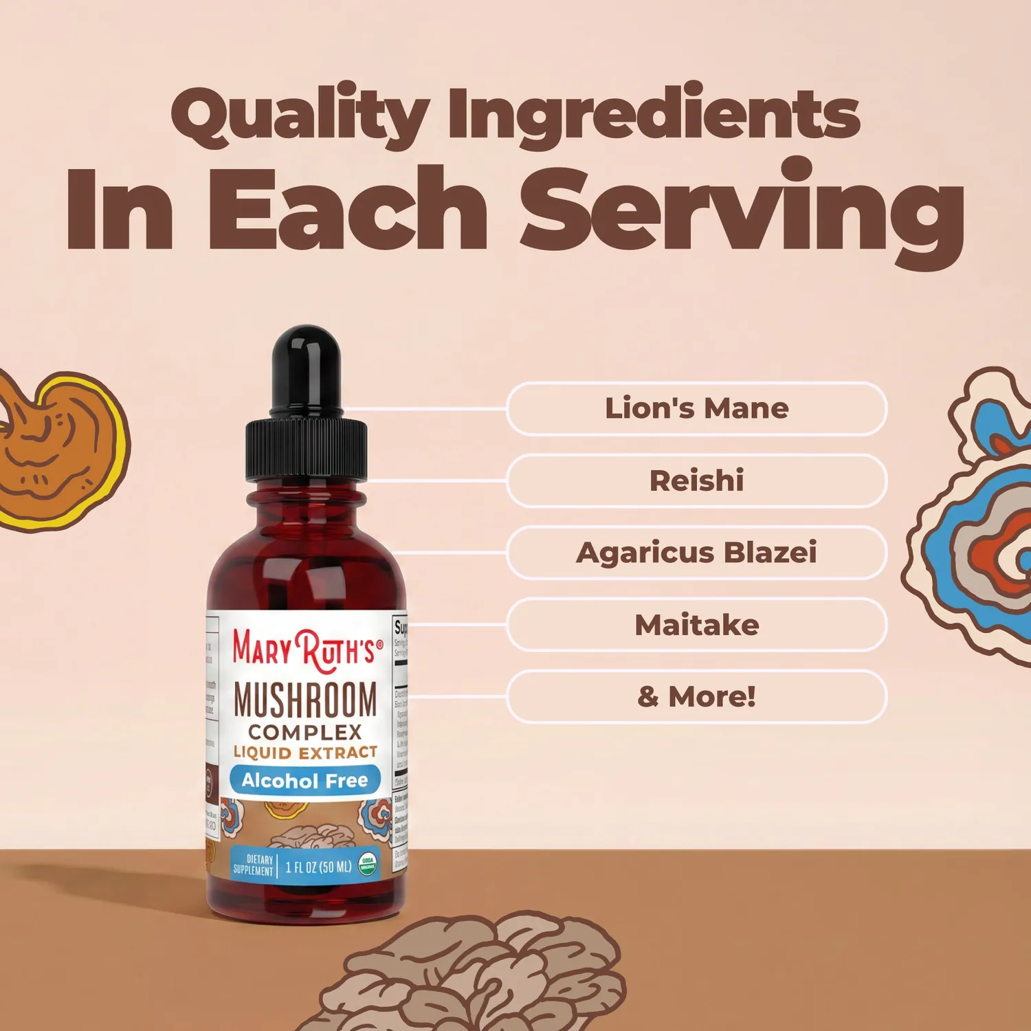 MaryRuth's Mushroom Complex soppdråper 6 sopper 30 doser