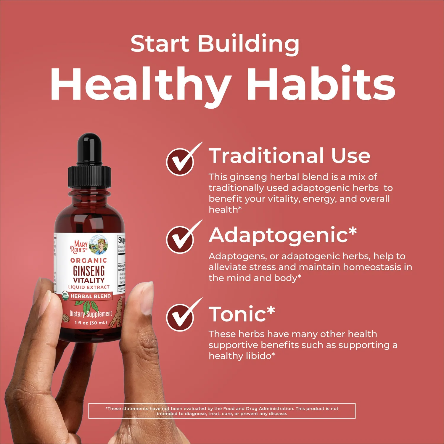 MaryRuth's Ginseng Vitality urtedråper 30 doser adaptogen