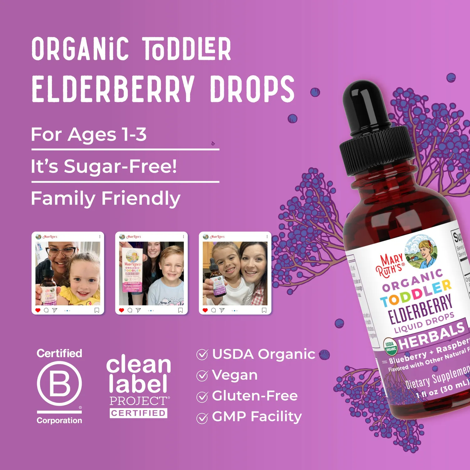MaryRuth's Organic Toddler Elderberry dråper 128 doser