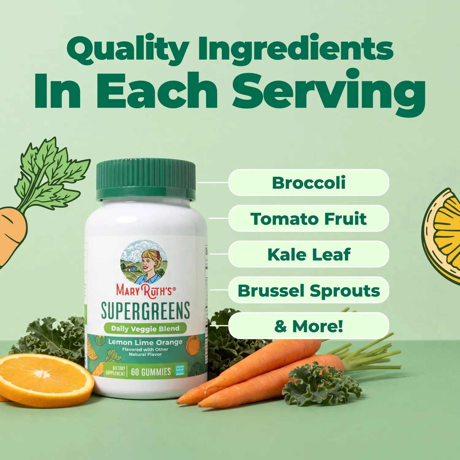 MaryRuth's Super Greens vingummi sitron-lime 2 stk