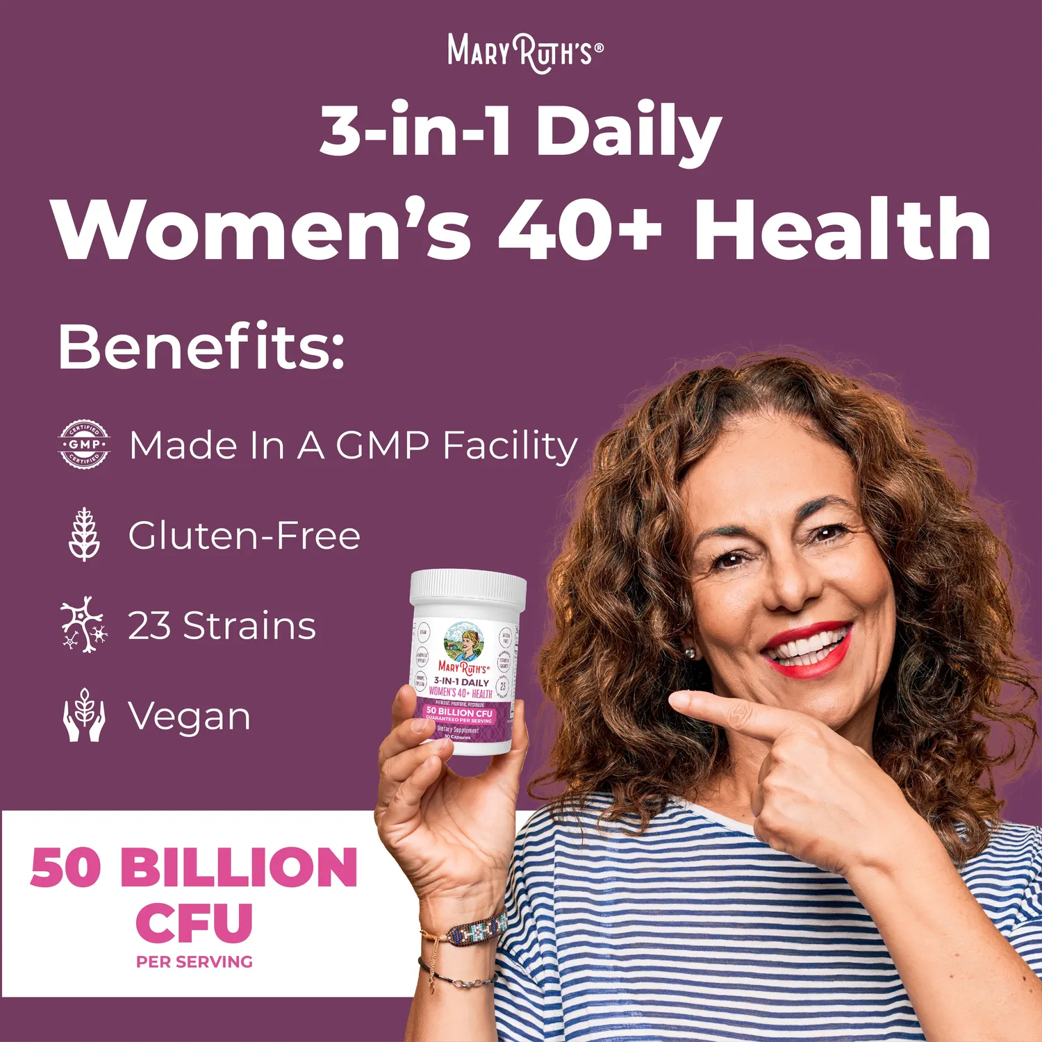 MaryRuth's 3-in-1 Women's 40+ kapsler 1 kapsel daglig probiotika