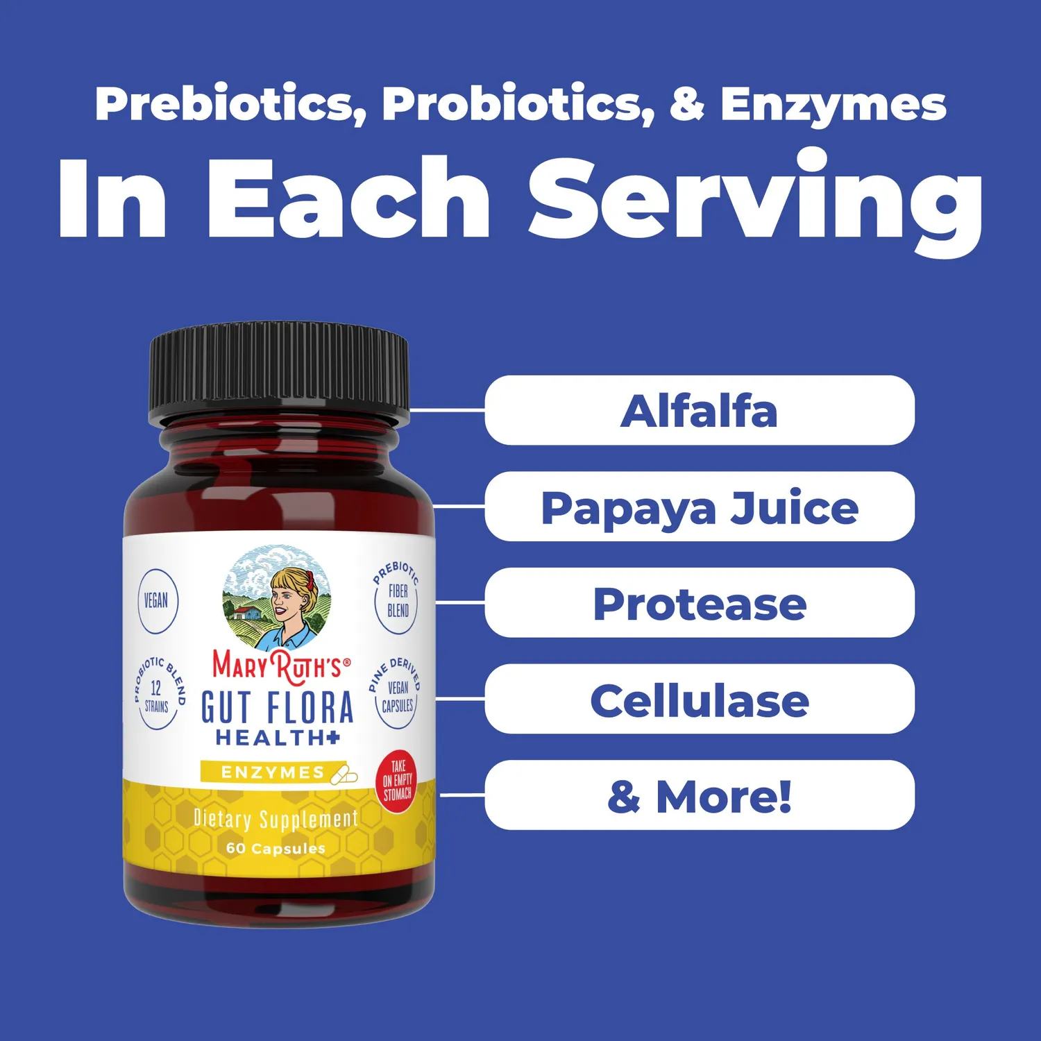 MaryRuth's Gut Flora Health+ Enzymes kapsler 60 stk prebiotika
