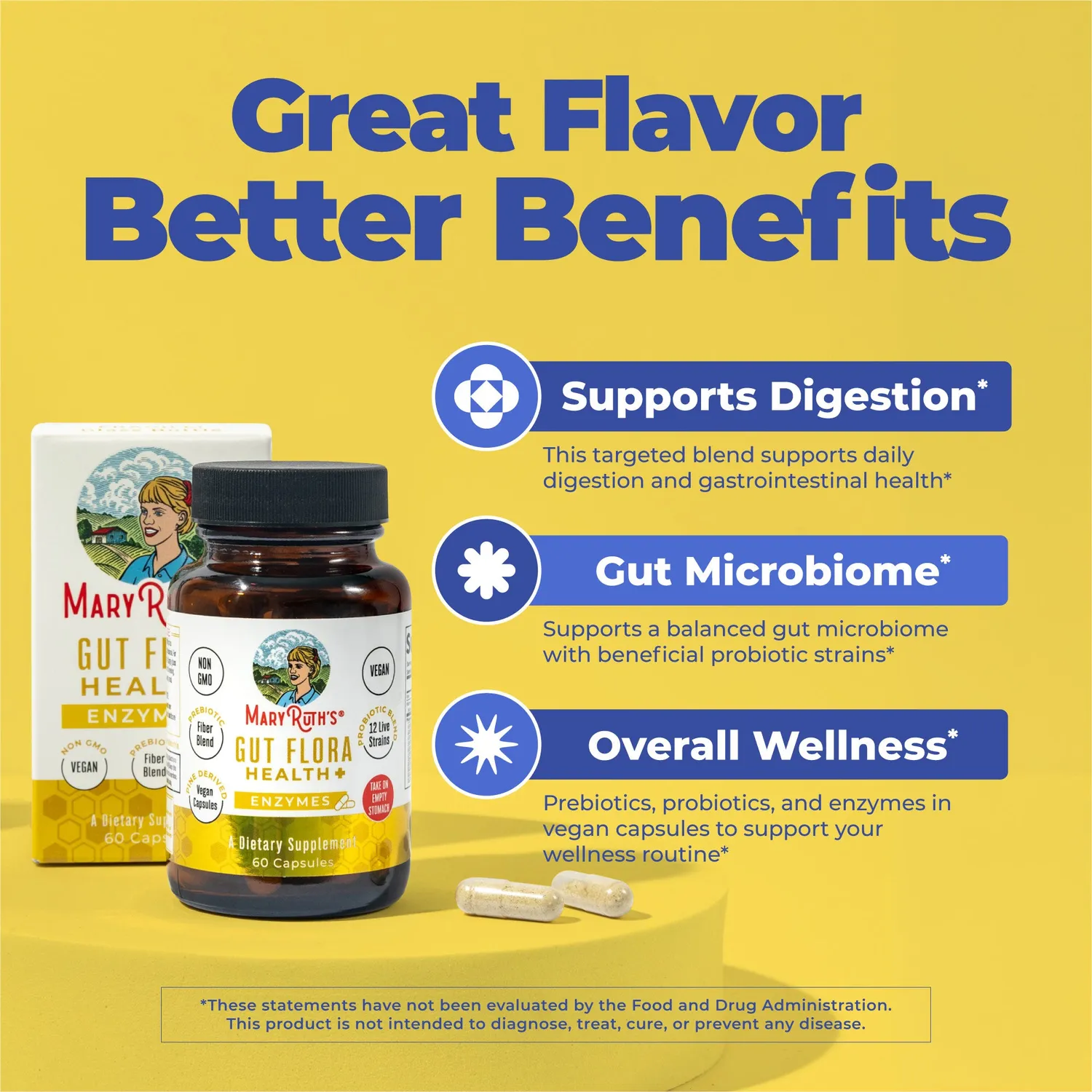 MaryRuth's Gut Flora Health+ Enzymes kapsler 60 stk prebiotika