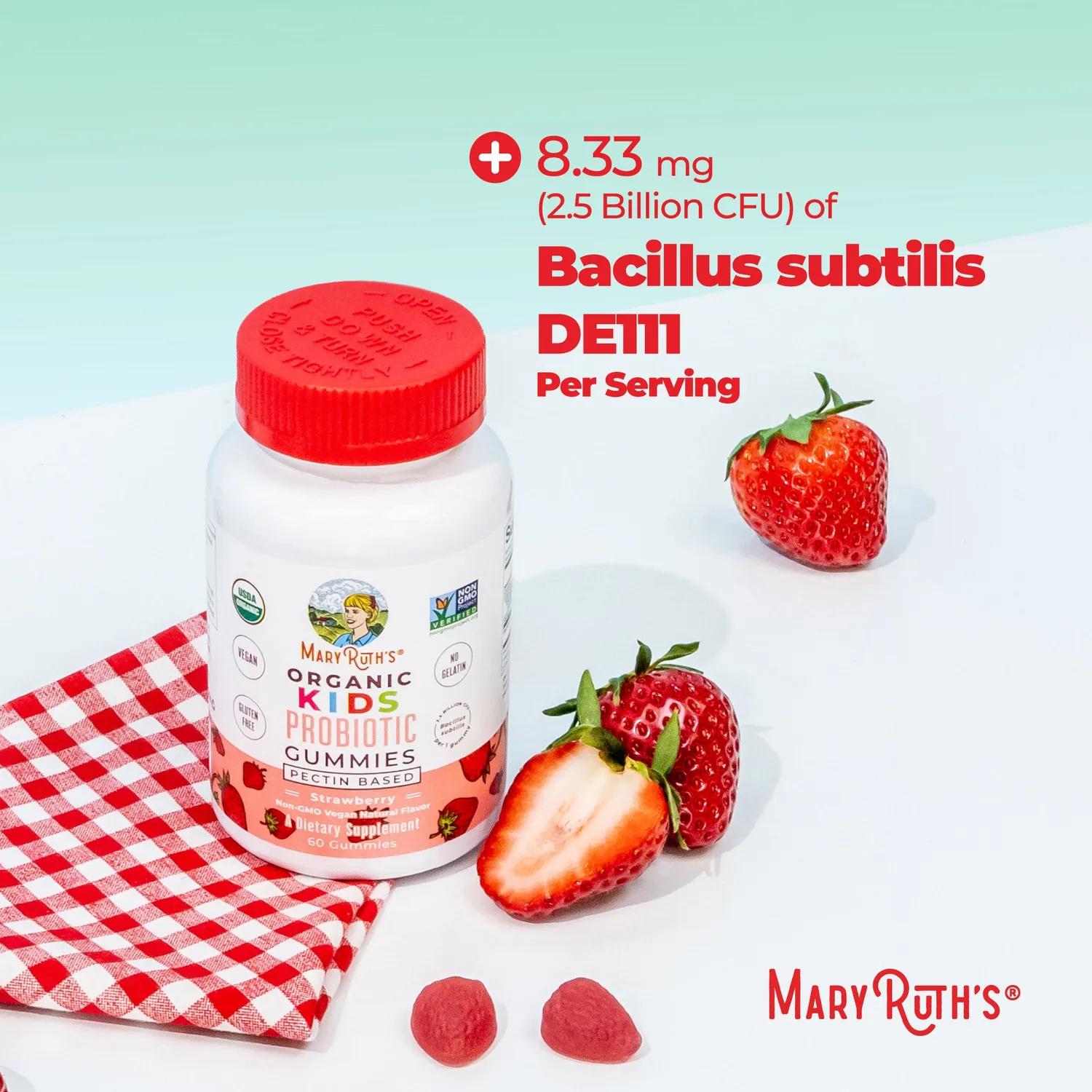 MaryRuth's Organic Kids Probiotic gummies jordbær 60 stk