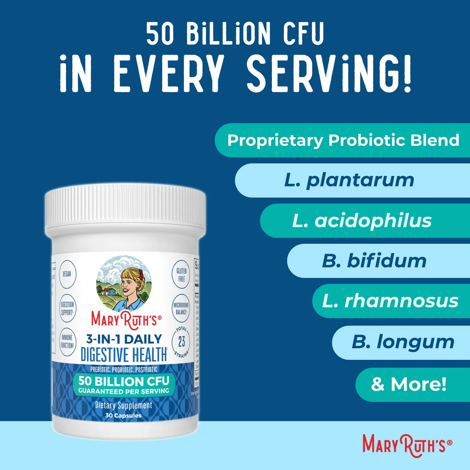 MaryRuth's 3-in-1 Daily Digestive Health kapsler 1 stk prebiotika