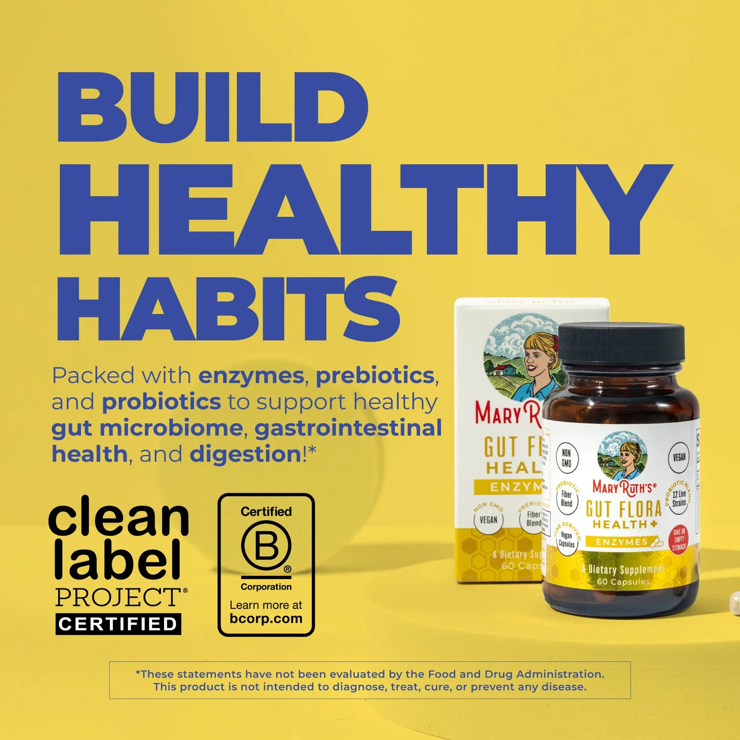 MaryRuth's Gut Flora Health+ Enzymes kapsler 60 stk prebiotika