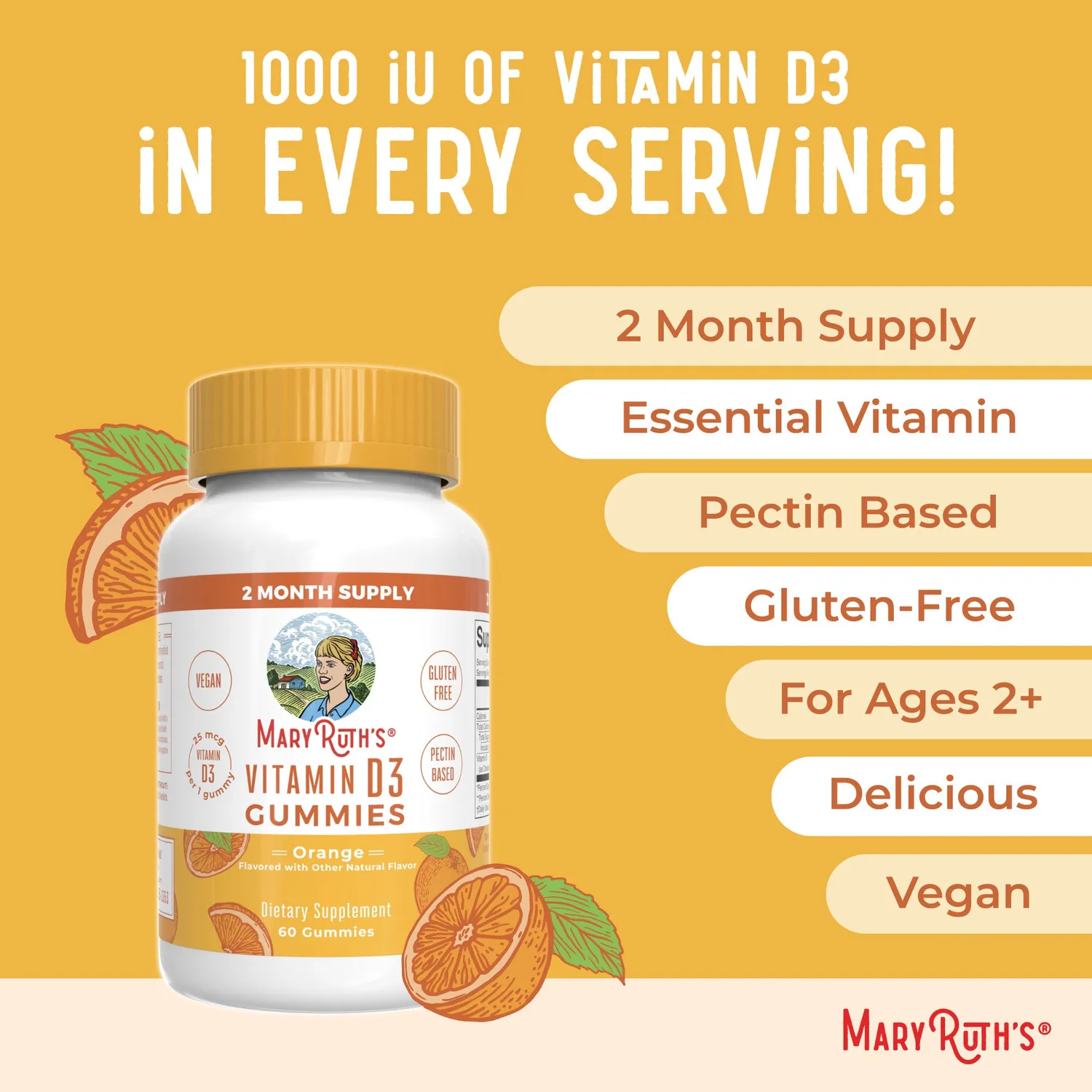 MaryRuth's D3 gummies 60 stk appelsin vegansk