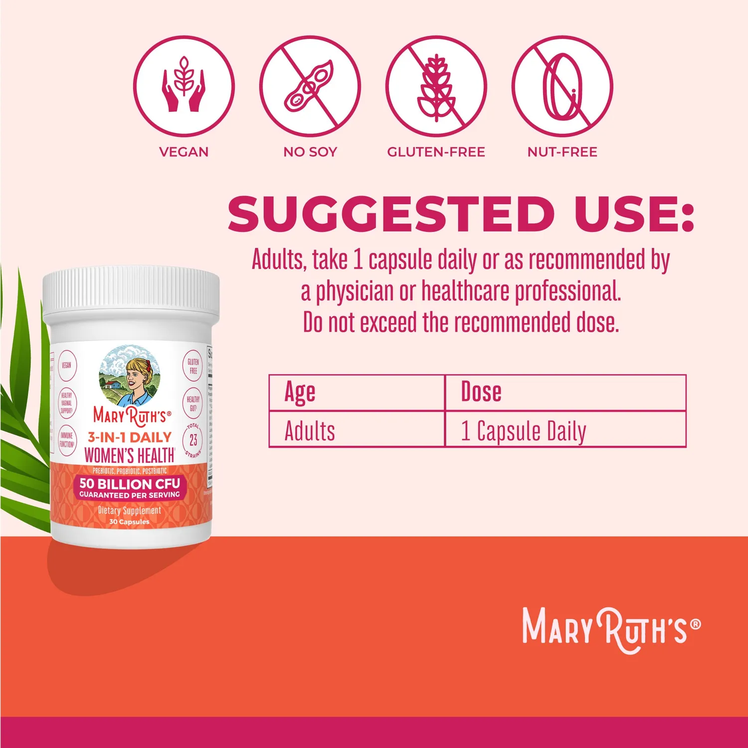 MaryRuth's 3-in-1 Women's Health kapsler probiotika