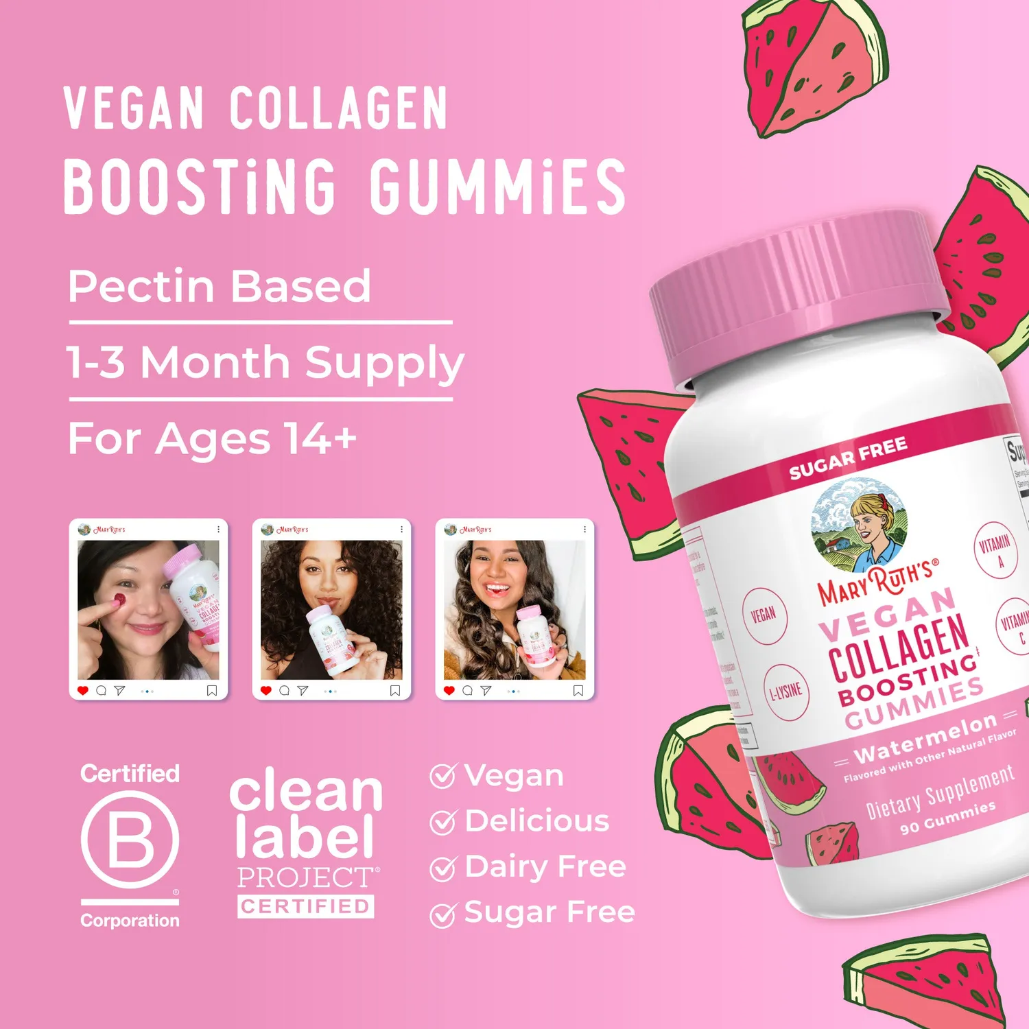 MaryRuth's Collagen Boost gummies vannmelon 90 stk