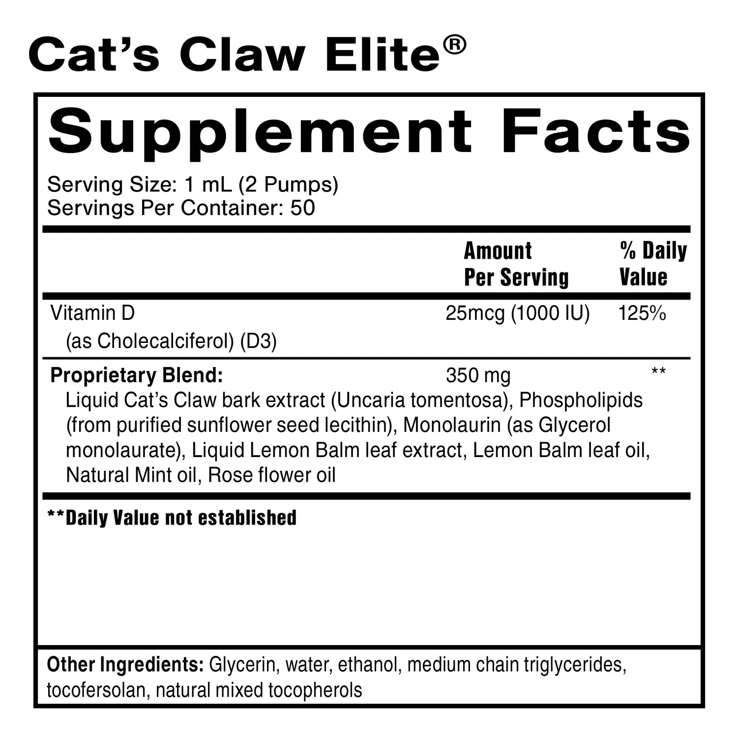 Quicksilver Scientific Cat's Claw Elite immuntilskudd 50 ml vitamin D