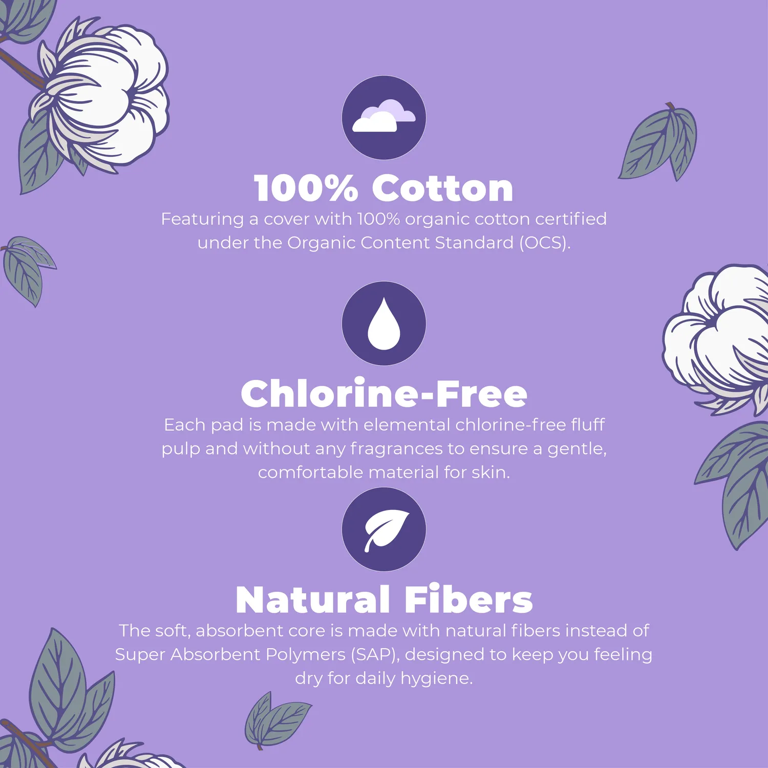 MaryRuth's Organic Cotton Cover Pads bind large uten parfyme