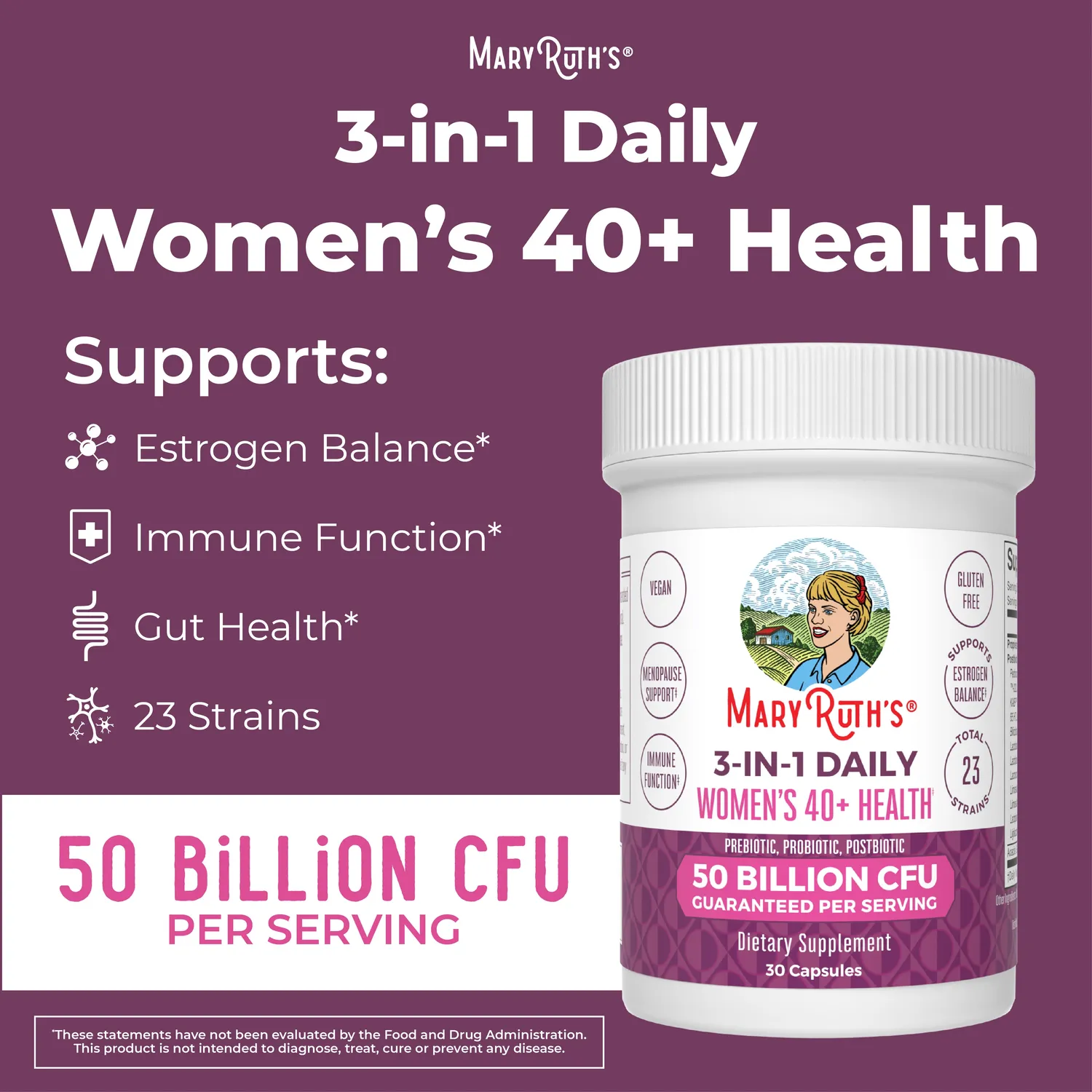 MaryRuth's 3-in-1 Women's 40+ kapsler 1 kapsel daglig probiotika