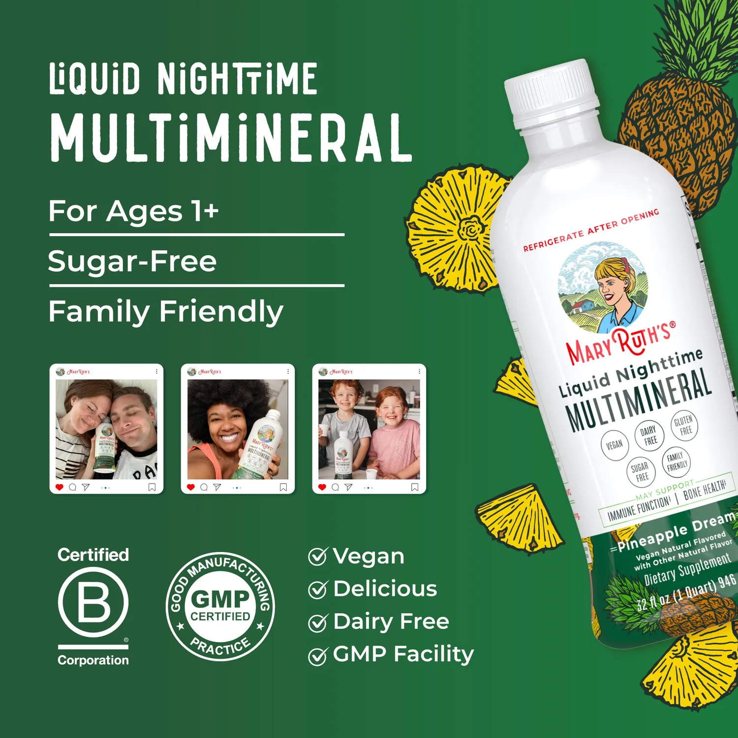 MaryRuth's Nighttime Multimineral flytende ananas melatoninfri