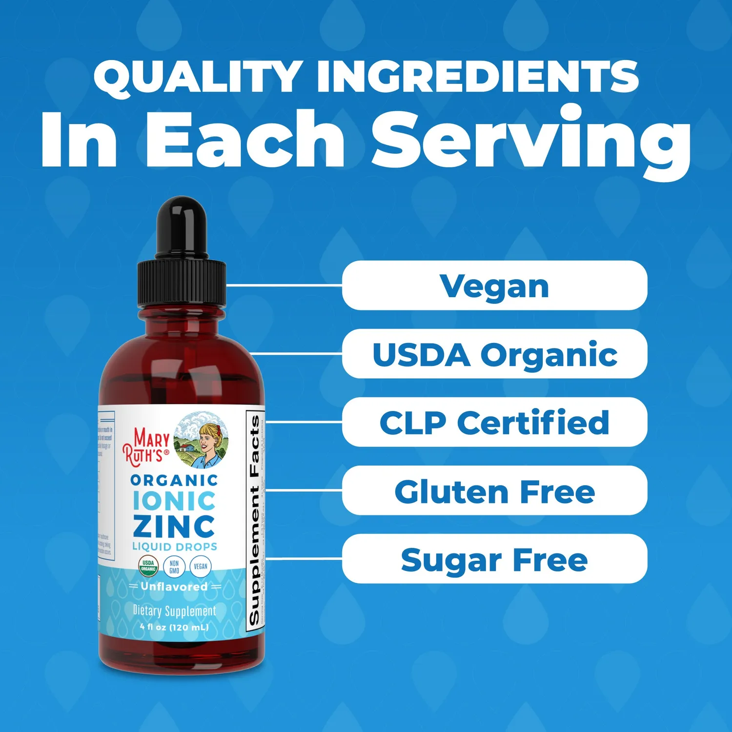 MaryRuth's Organic Ionic Zinc Liquid Drops dråper uten smak immun