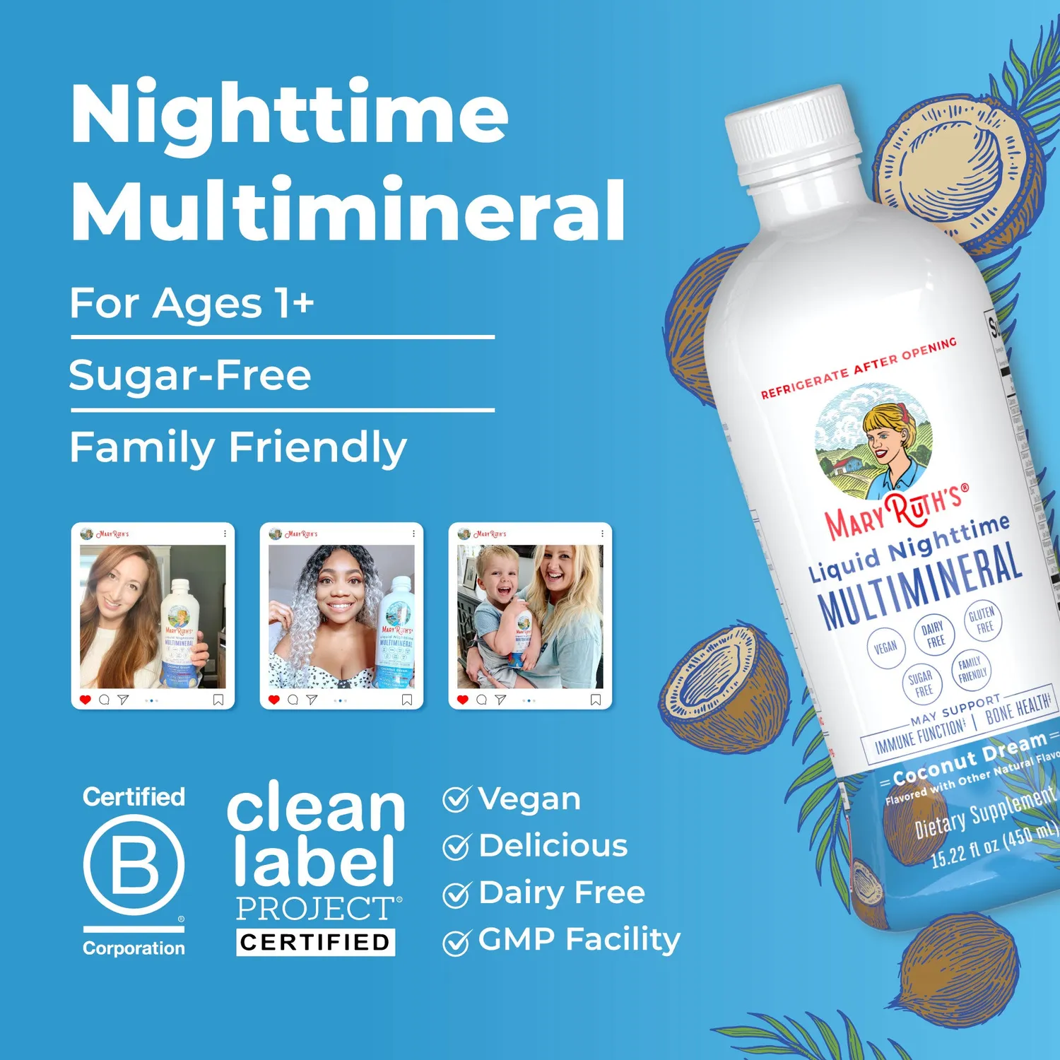 MaryRuth's Nighttime Multimineral kokos 15,22 oz natt