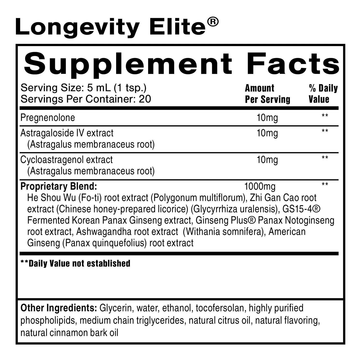 Quicksilver Scientific Longevity Elite tonic 100 ml adaptogen