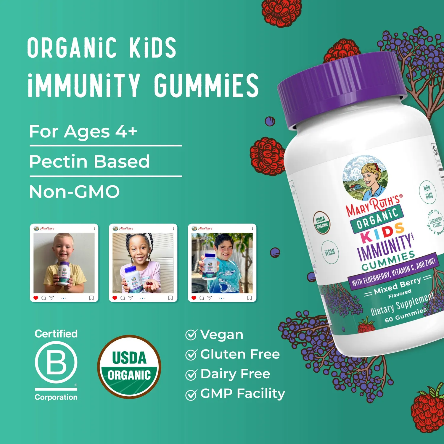 MaryRuth's Kids Immunity Gummies barnegummi 60 stk bær