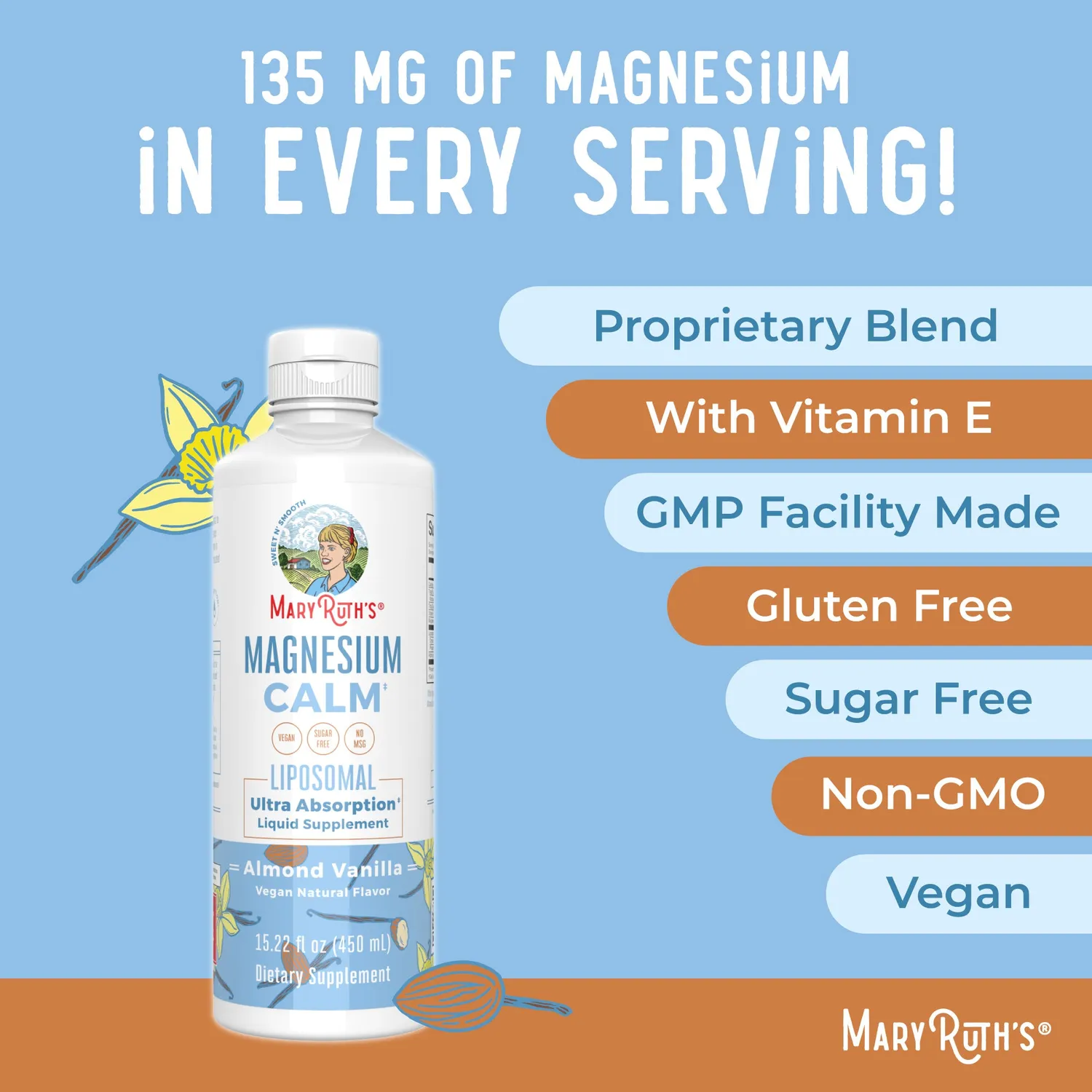 MaryRuth's Magnesium Calm liposomal mandel-vanilje