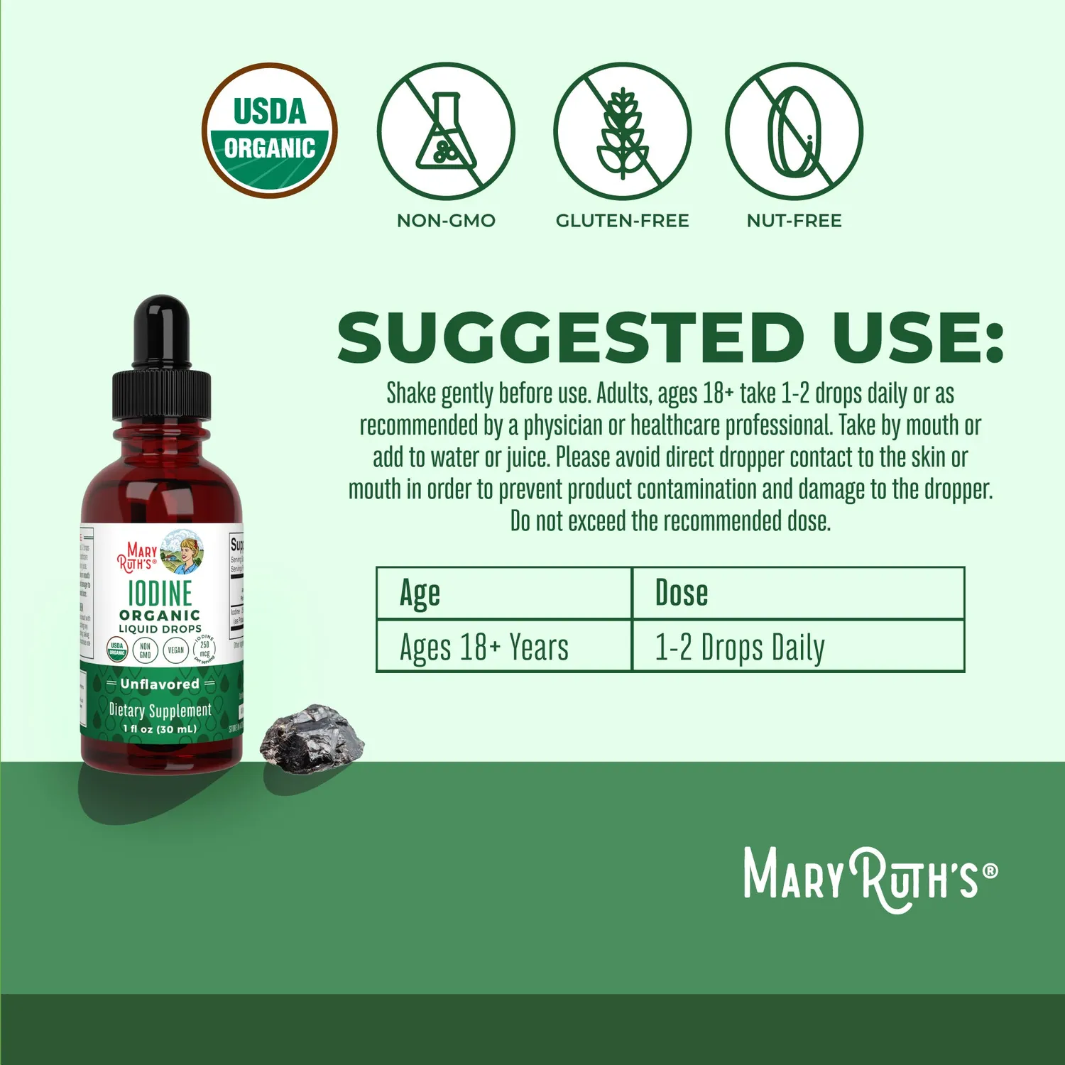 MaryRuth's Iodine Liquid Drops jod 450 doser 2 dråper