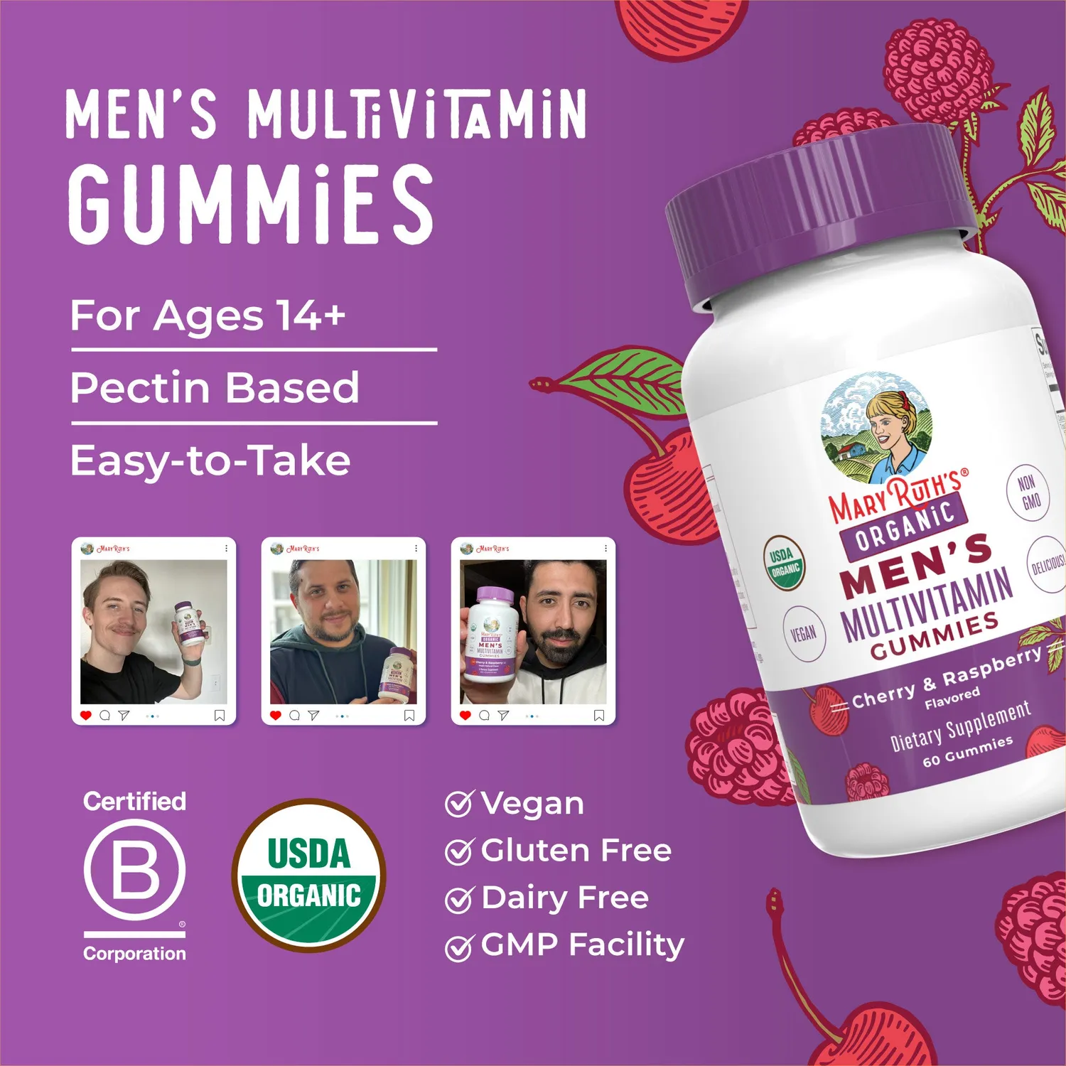 MaryRuth's Organic Men's Multivitamin vingummi kirsebær 60 stk