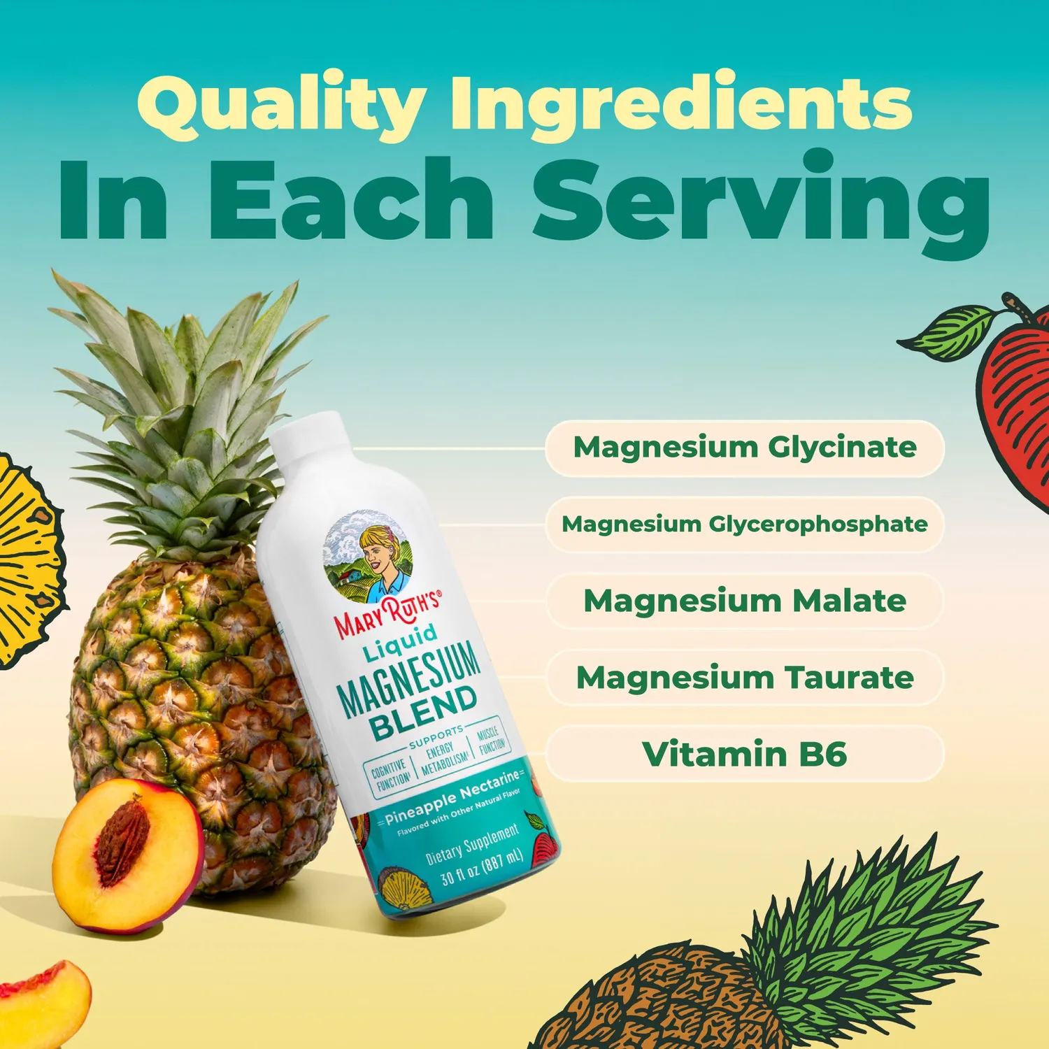 MaryRuth's Magnesium Blend flytende ananas 4 typer