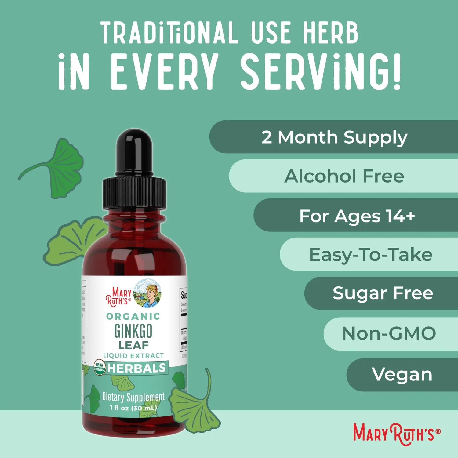 MaryRuth's Ginkgo Leaf dråper ginkgo biloba 60 doser