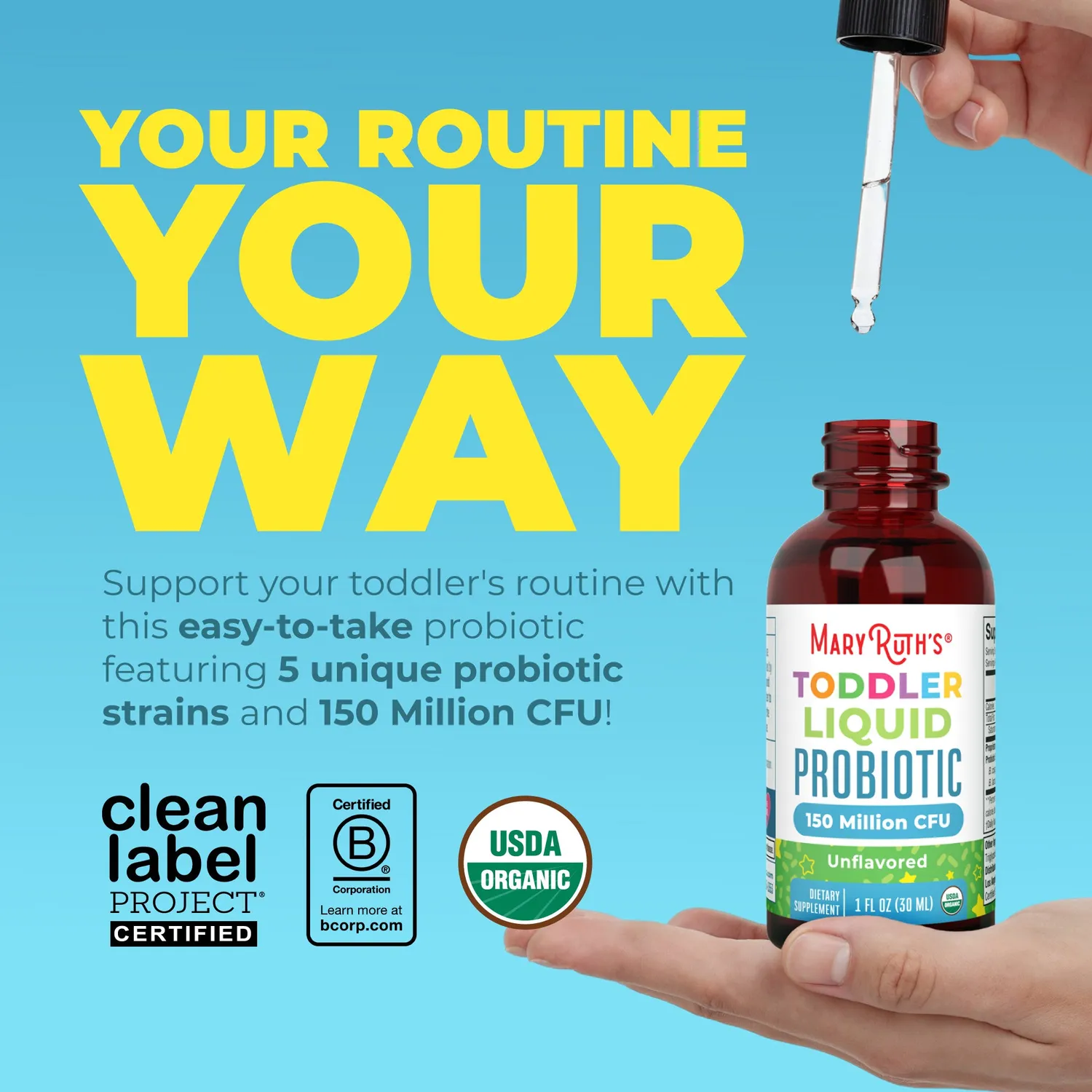 MaryRuth's Organic Toddler probiotika dråper 1–3 år