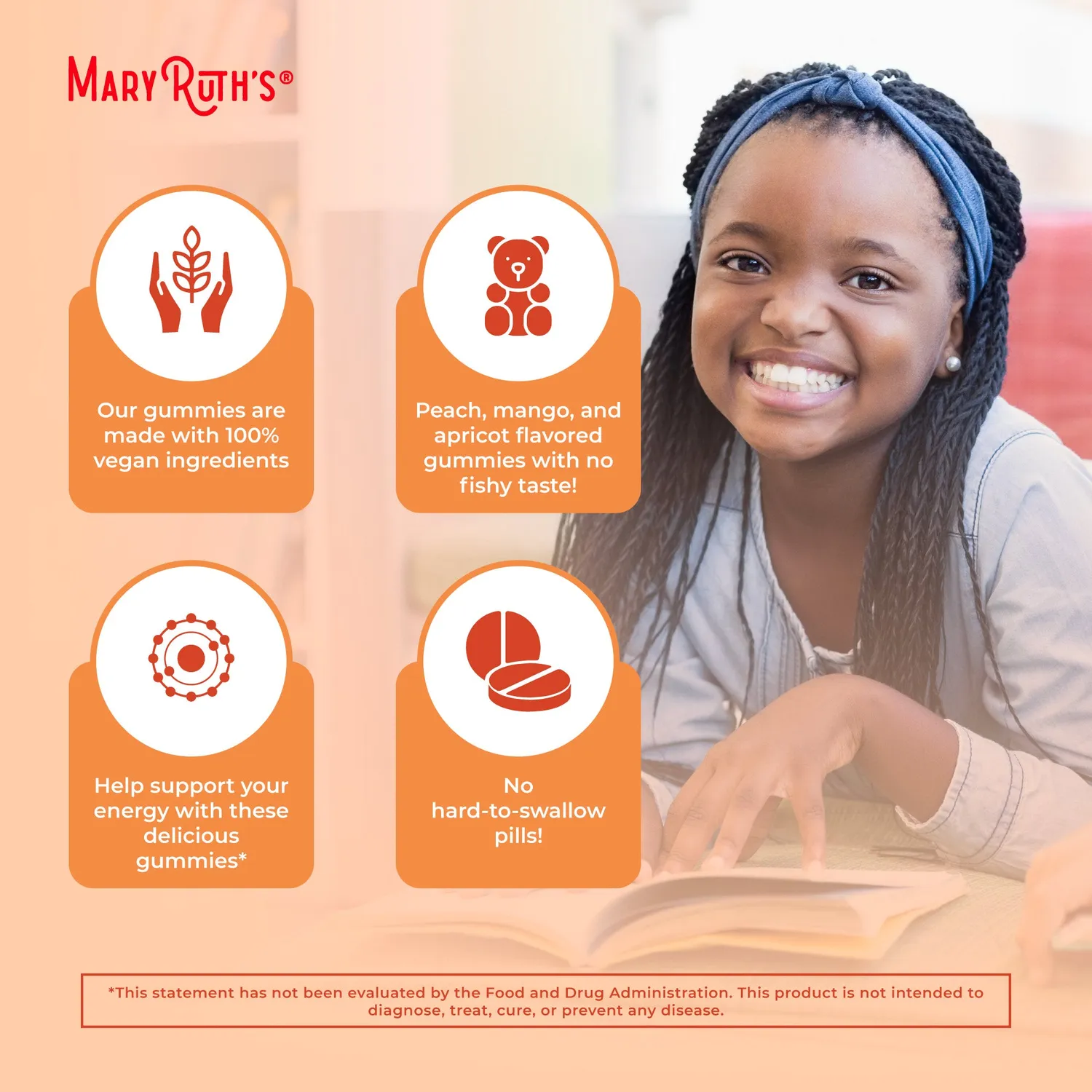 MaryRuth's Omega 3-6-7-9 gummies fersken-mango 120 stk