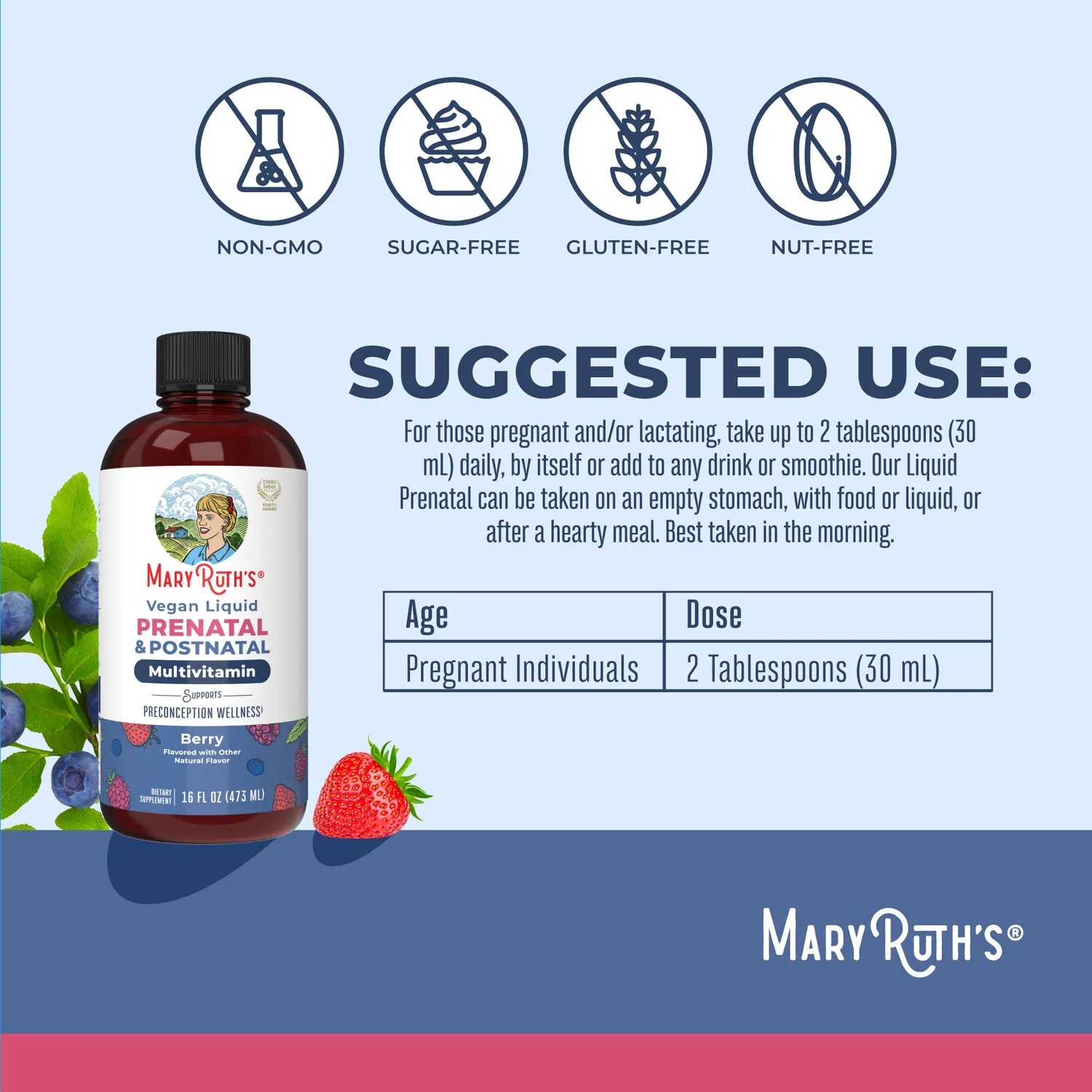 MaryRuth's Prenatal flytende multivitamin bær folat