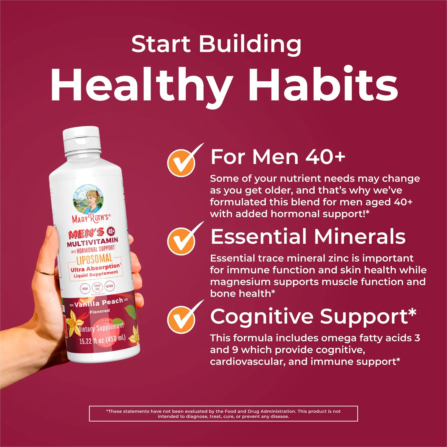 MaryRuth's Men's 40+ Multivitamin liposomal vanilje fersken